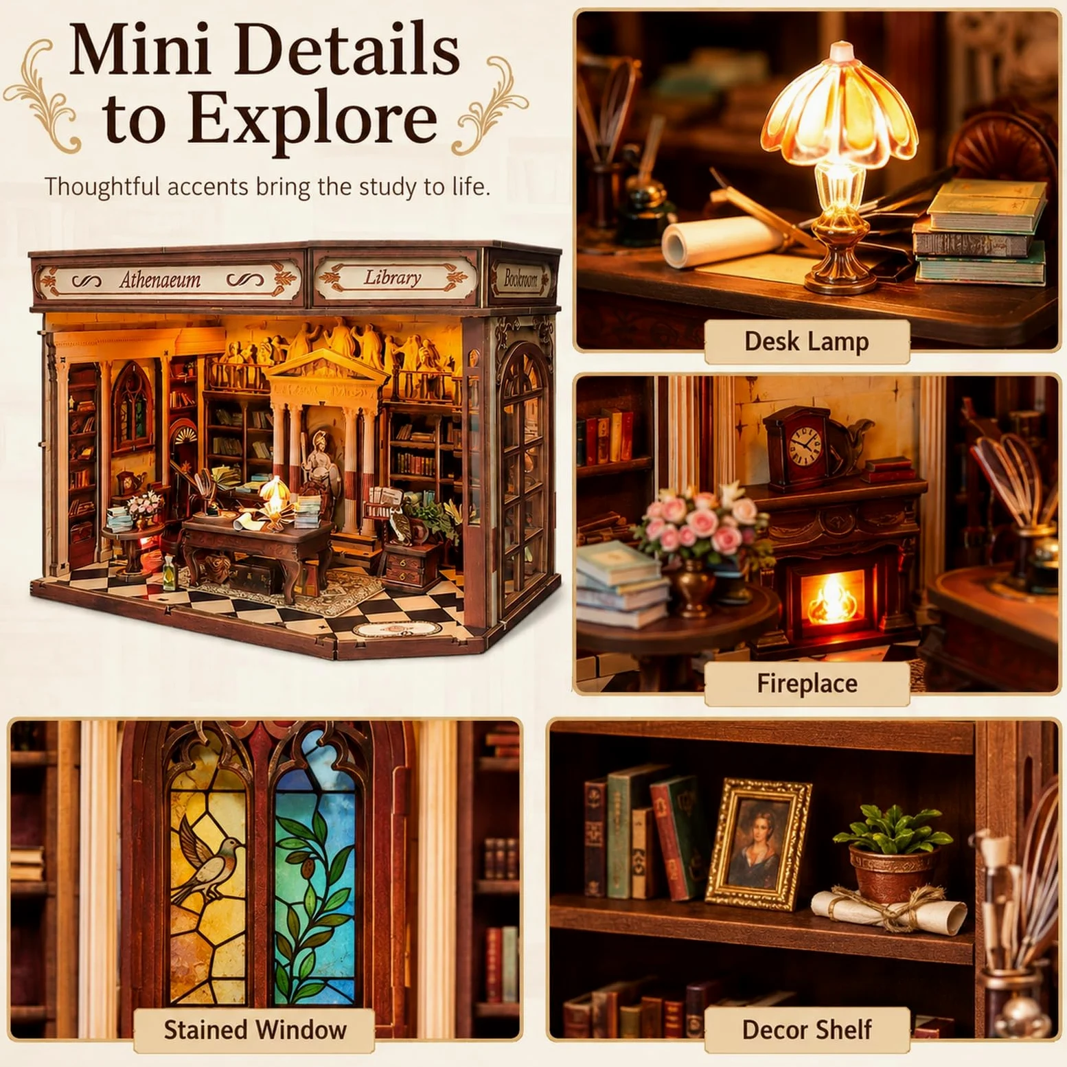 GOOGO Kit Book Nook, casa in miniatura fai da te Book Nook con luce LED, puzzle 3D in legno, fermalibri decorativo per libreria, regalo creativo per adulti e ragazzi dai 14 anni in su (Studio)