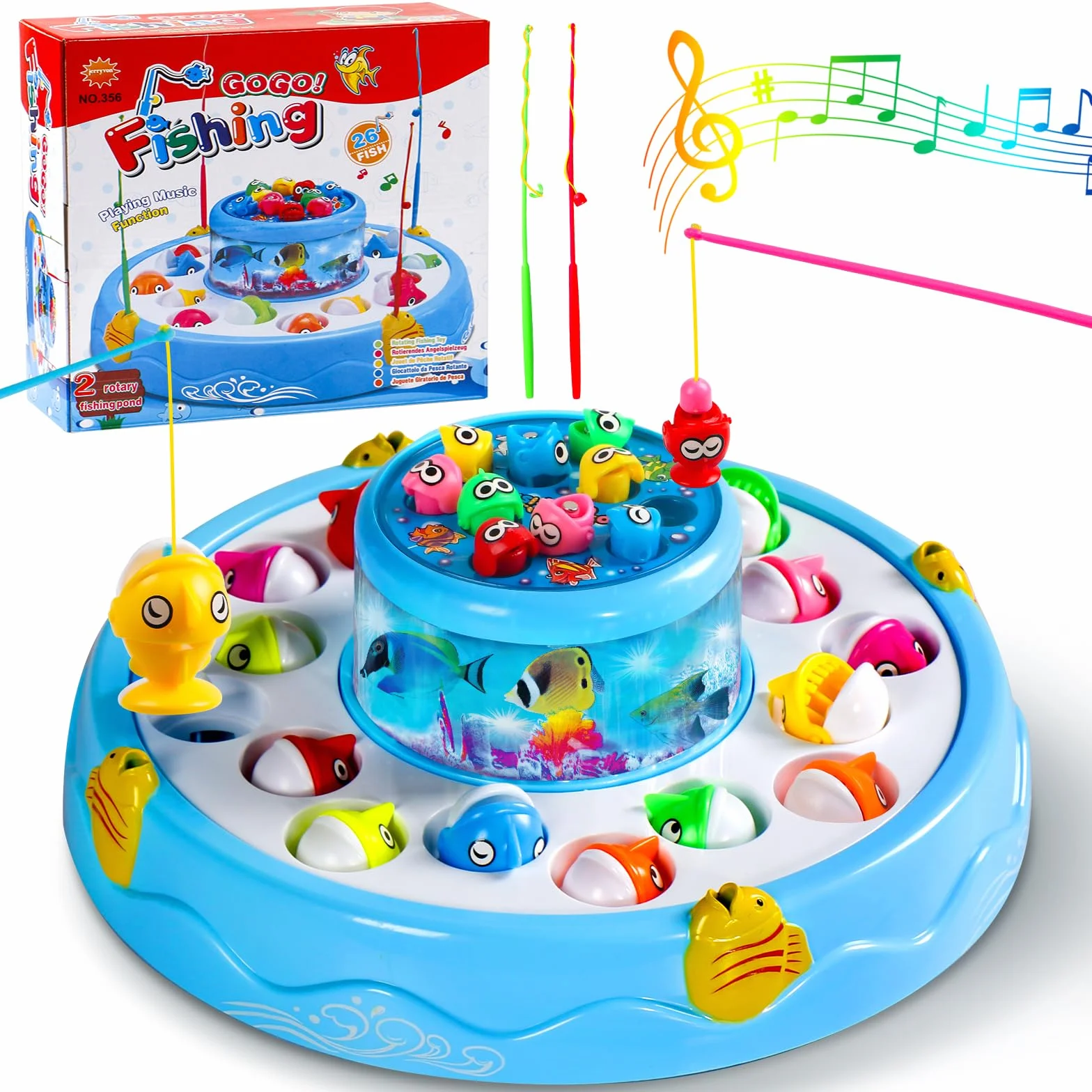 Gioco Pesca Pesci Calamita Magnetico 2 in 1 con 26 Pesciolini e 4 Canna da Pesca Regalo Bambini 2-5 Anni