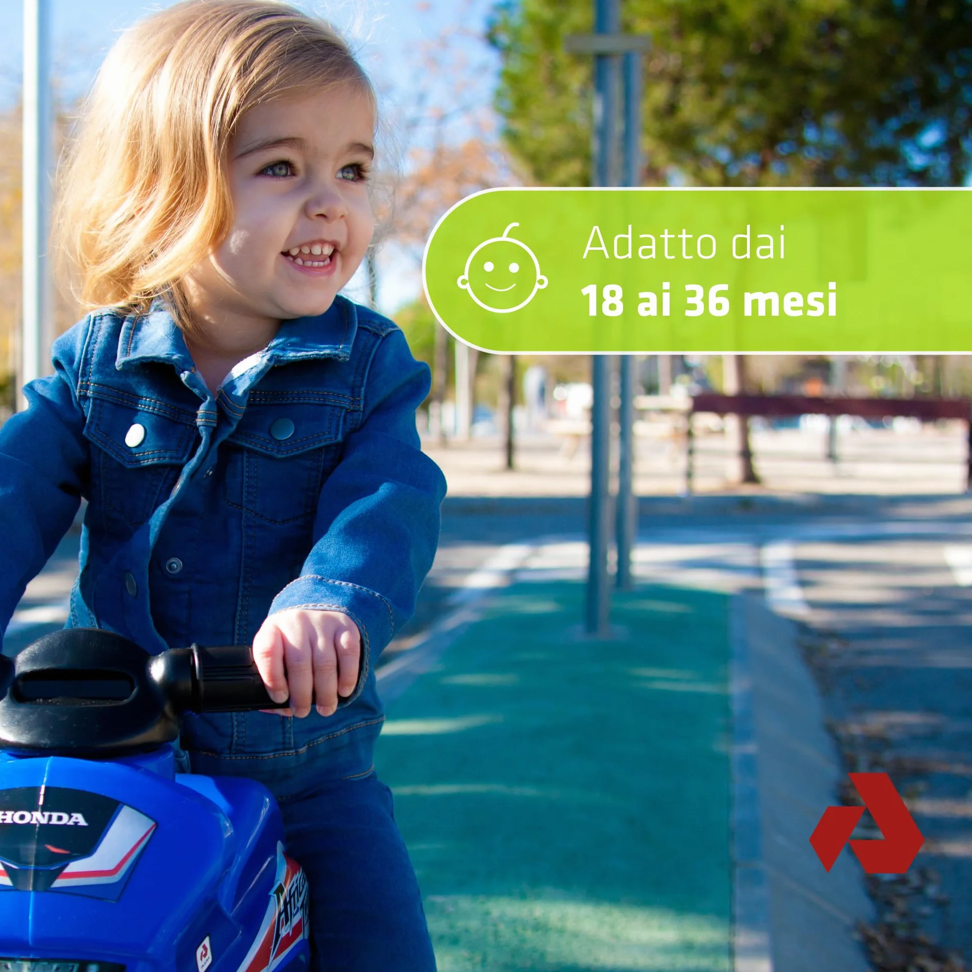 INJUSA Moto Cancelli Tundra Tornado Blu Verde Ruote larghe Plastica Maniglia Trasporto Bambini +18 Mesi