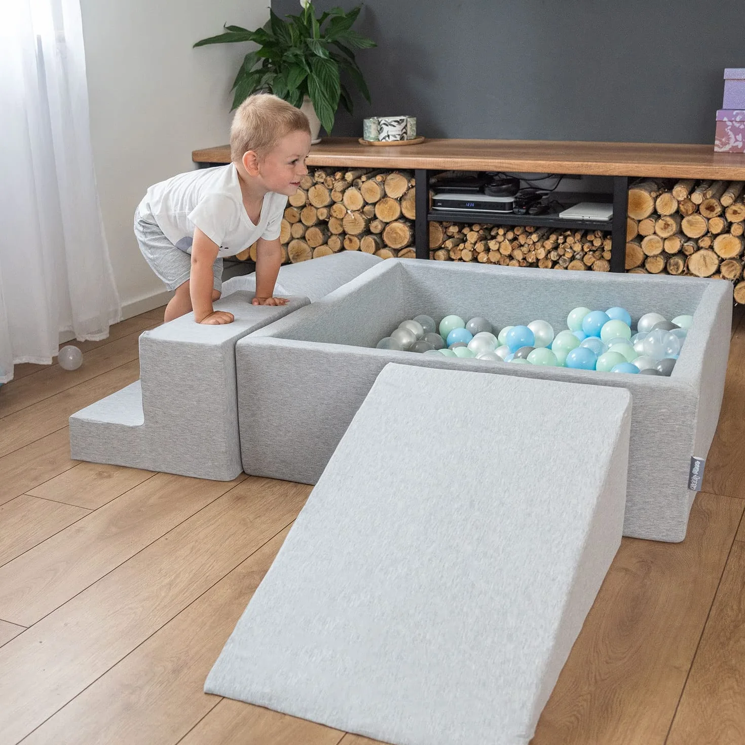 KiddyMoon Piscina di Palline 120X30cm/SENZA Palline Grande Quadrato per Bambini Fabbricato in EU, Grigio Chiaro