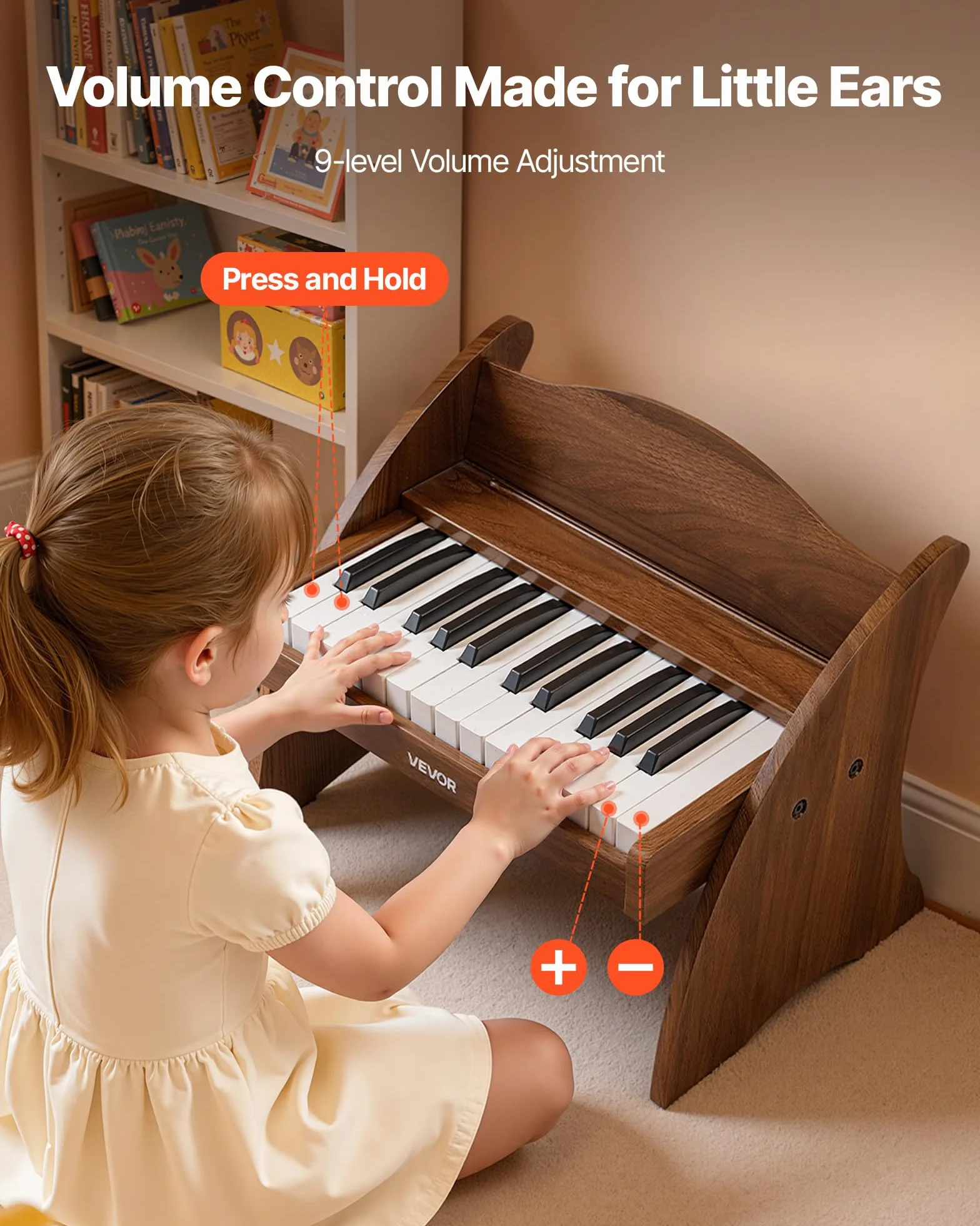 VEVOR Tastiera per Pianoforte per Bambini in Legno a 25 Tasti, Mini Strumento Musicale Giocattolo Educativo con Suono Realistico, Doppia Alimentazione, Volume Regolabile per Bambini Piccoli