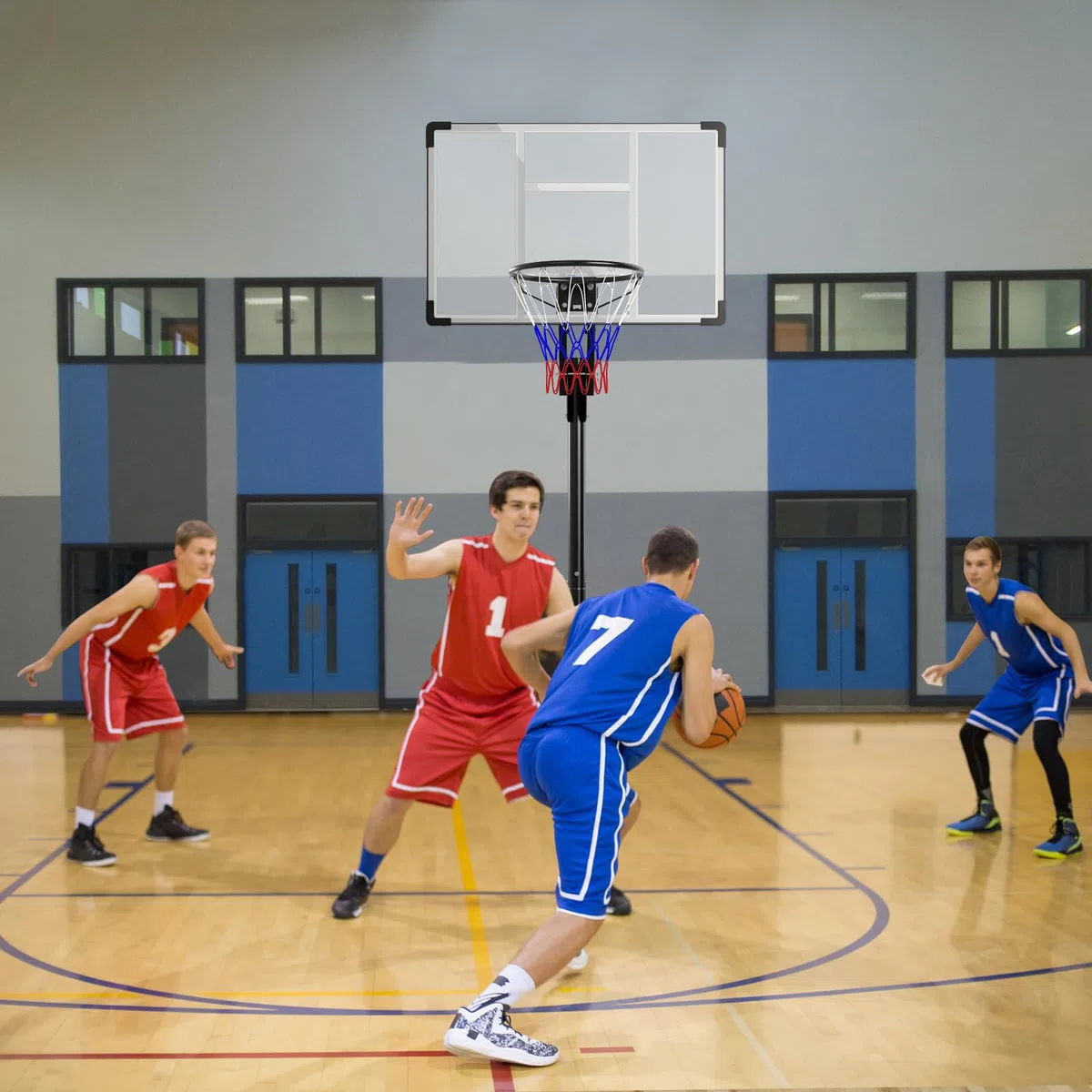 GYMAX Canestro da basket per esterni, altezza regolabile 204-358 cm, supporto da basket con ruote e base riempibile, impianto mobile per adolescenti e adulti