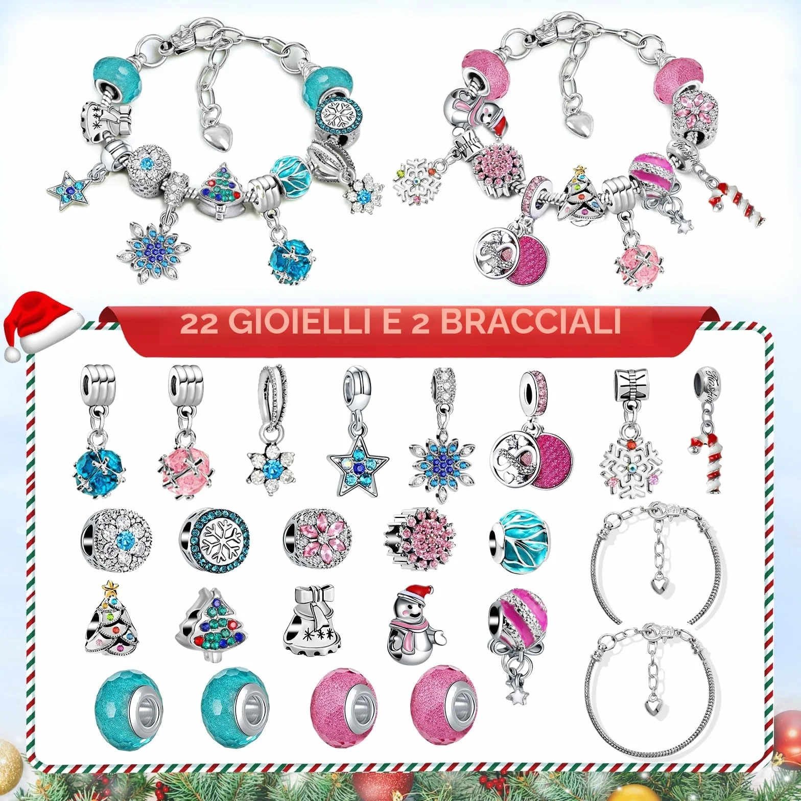 Calendario Dell'Avvento Gioielli 2025 Ragazza Bracciale Kit, Donna Calendario Avvento Regali a Sorpresa, Natalizi Natale Conto Alla Rovescia 24 Charm Accessori diy Ciondoli