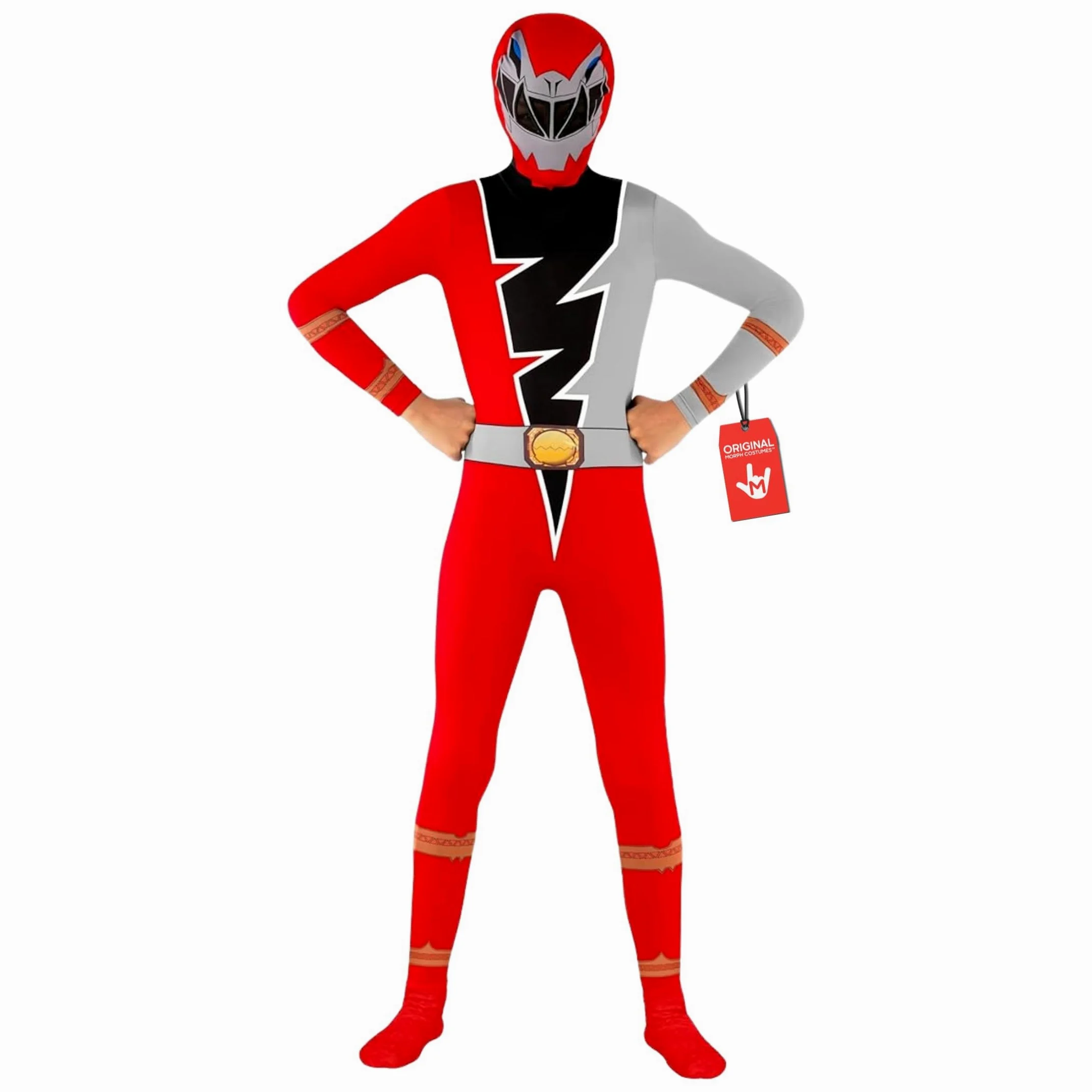 Morphsuits Costume Power Rangers Bambino, Tuta Halloween Bambino | Tuta Intera Rossa Aderente, Design Rosso Dino Fury, Chiusura con Zip, Perfetto per Halloween, Ideale per il Cosplay