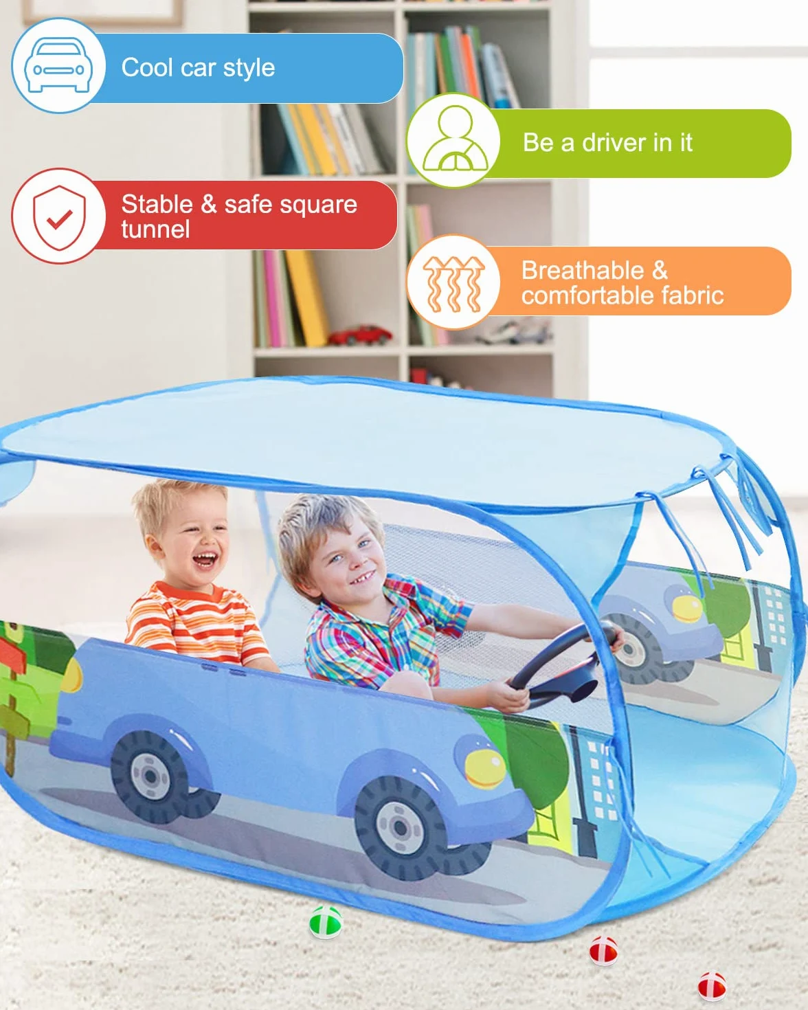 MAIKEHIGH Tende giocattolo Blue Plane, 3 in 1 Pop-Up Tunnel Gioco | Piscina Palline da Gioco all'Aperto al Coperto con Casetta Giocattolo Regalo per Neonate Ragazzi