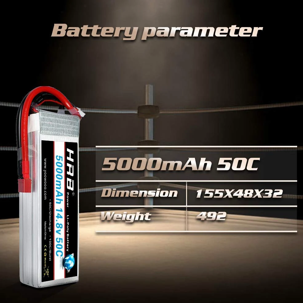 HRB 5000mAh 14.8v 50C 4S Batteria LiPo per Elicottero Aereo FPV quadcopter Drone Nero Ricambi RC Auto
