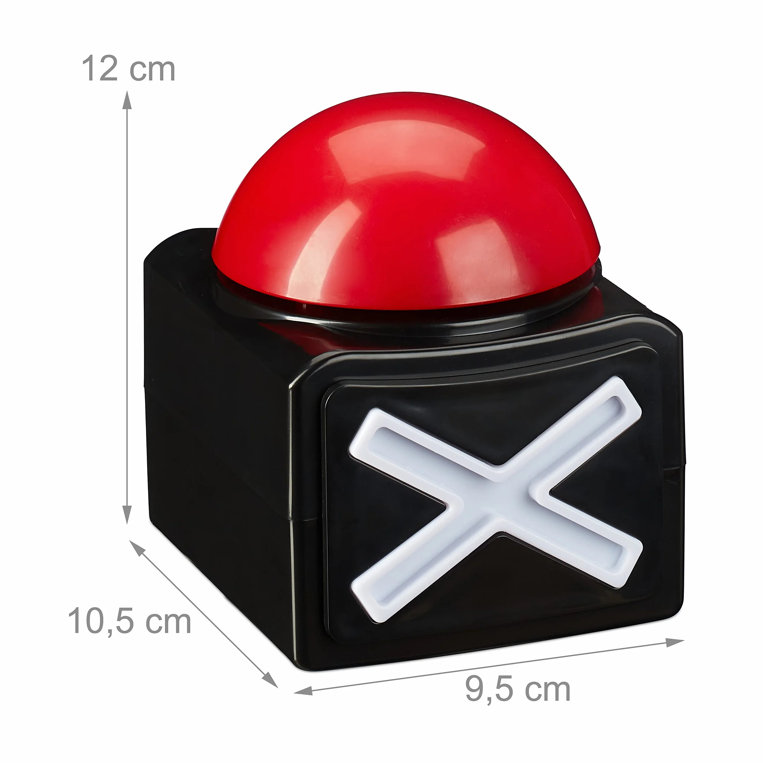 Relaxdays Bottone Buzzer con Suoni & Luci, Accessorio per Serate di Gioco, Party, Quiz, Società, Plastica, Rosso Nero