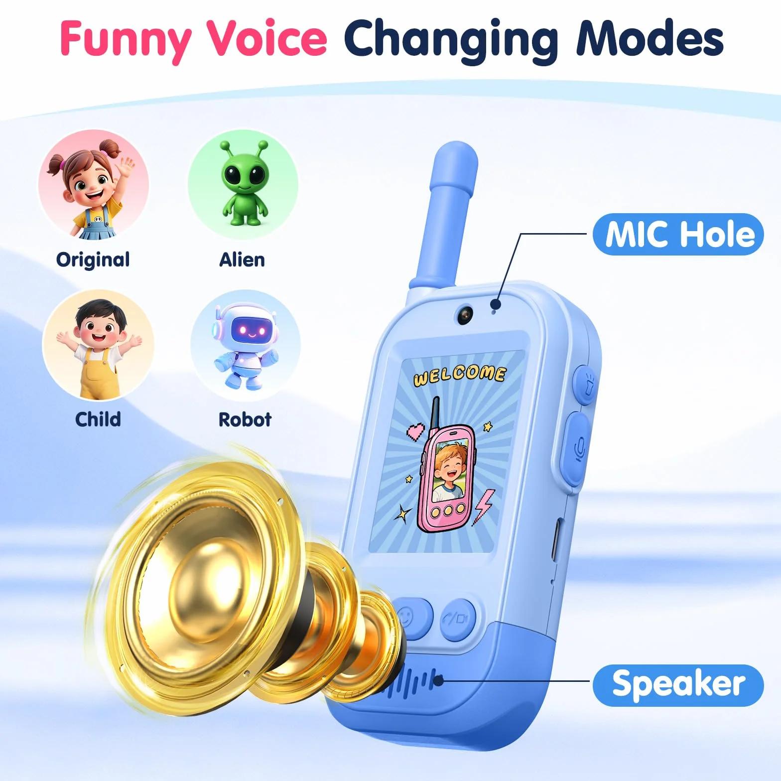 Gofunly Video Walkie Talkie Bambini Set da 2 Ricaricabili Interfono Video Giochi Interni Esterni Rosa Blu