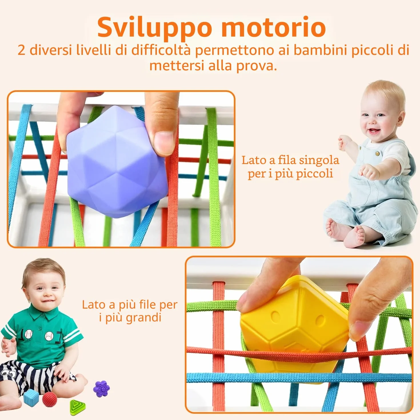 Montessori Giocattolo Selezionare Forme 12-24 Mesi Bambino Casella Smistamento Sensoriale Elastici 6 Pezzi Palle Struttura