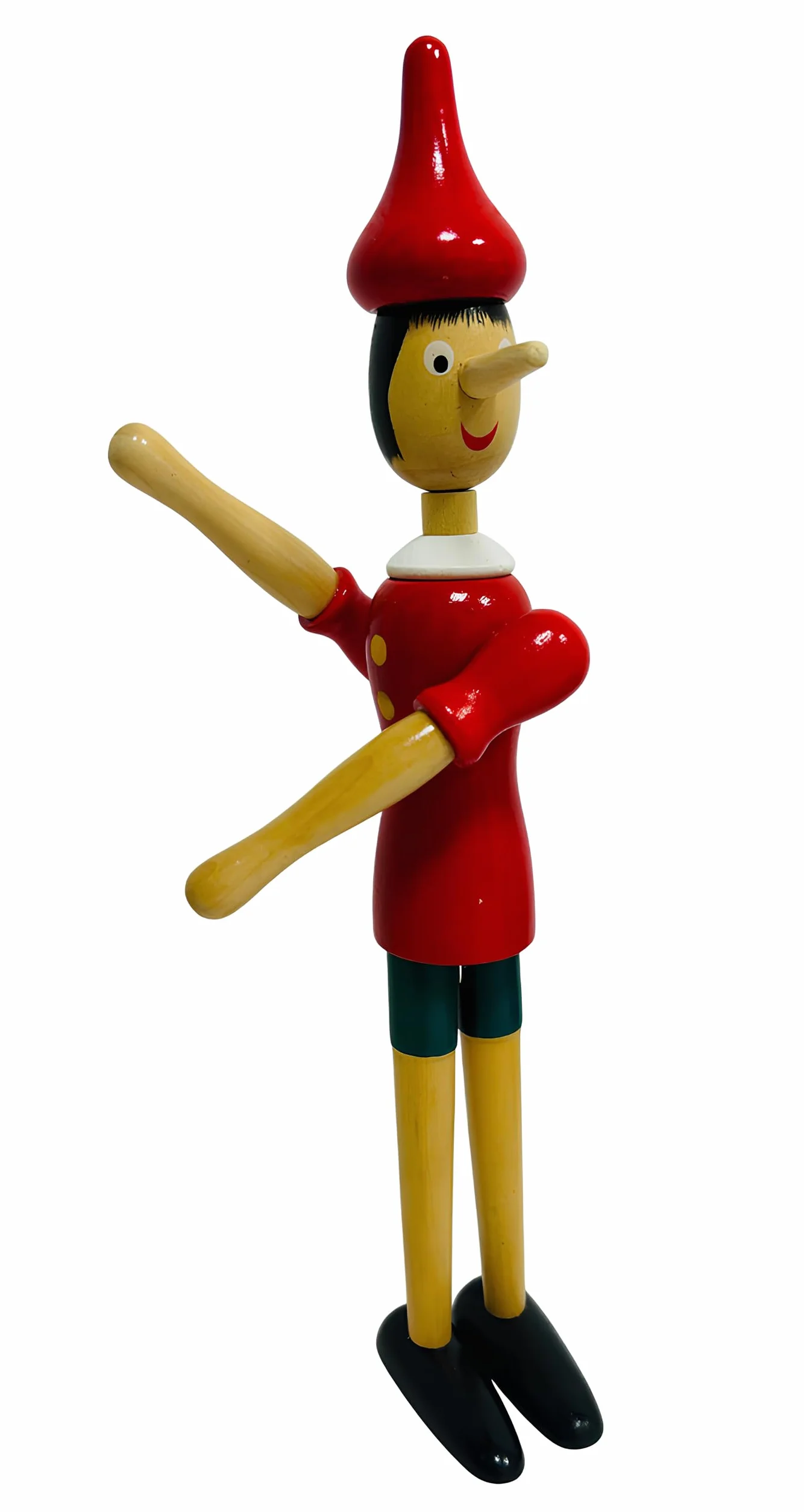 Pinocchio in Legno Massello 30 cm Snodabile Marionetta Articolata Burattino Fiabe Dipinto Altezza 30 cm