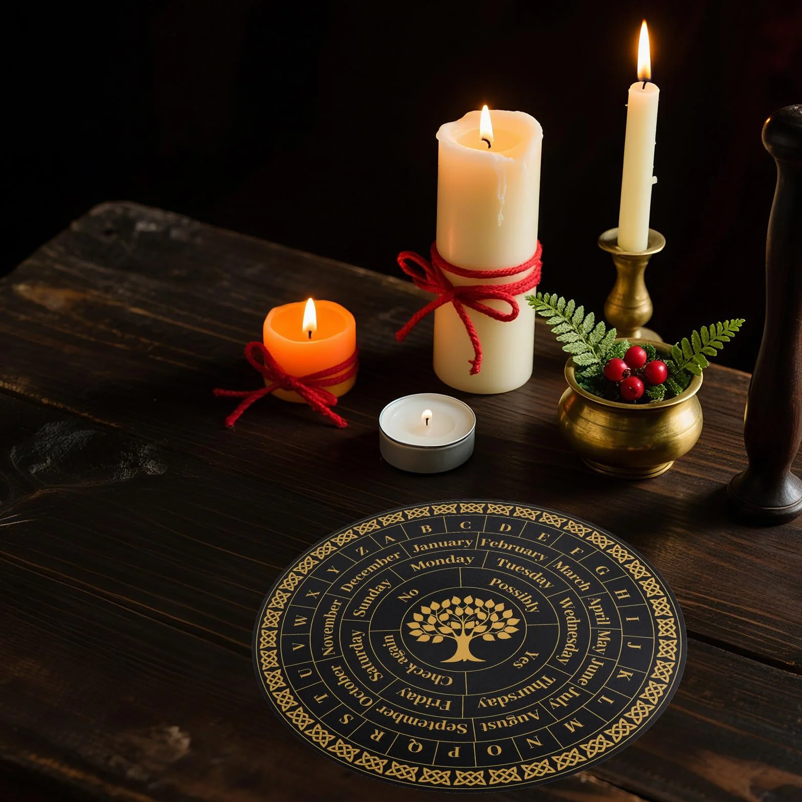 Tavola Divinatoria per Pendolo 28cm Legno Albero della Vita con Lettere Strumenti di Divinazione