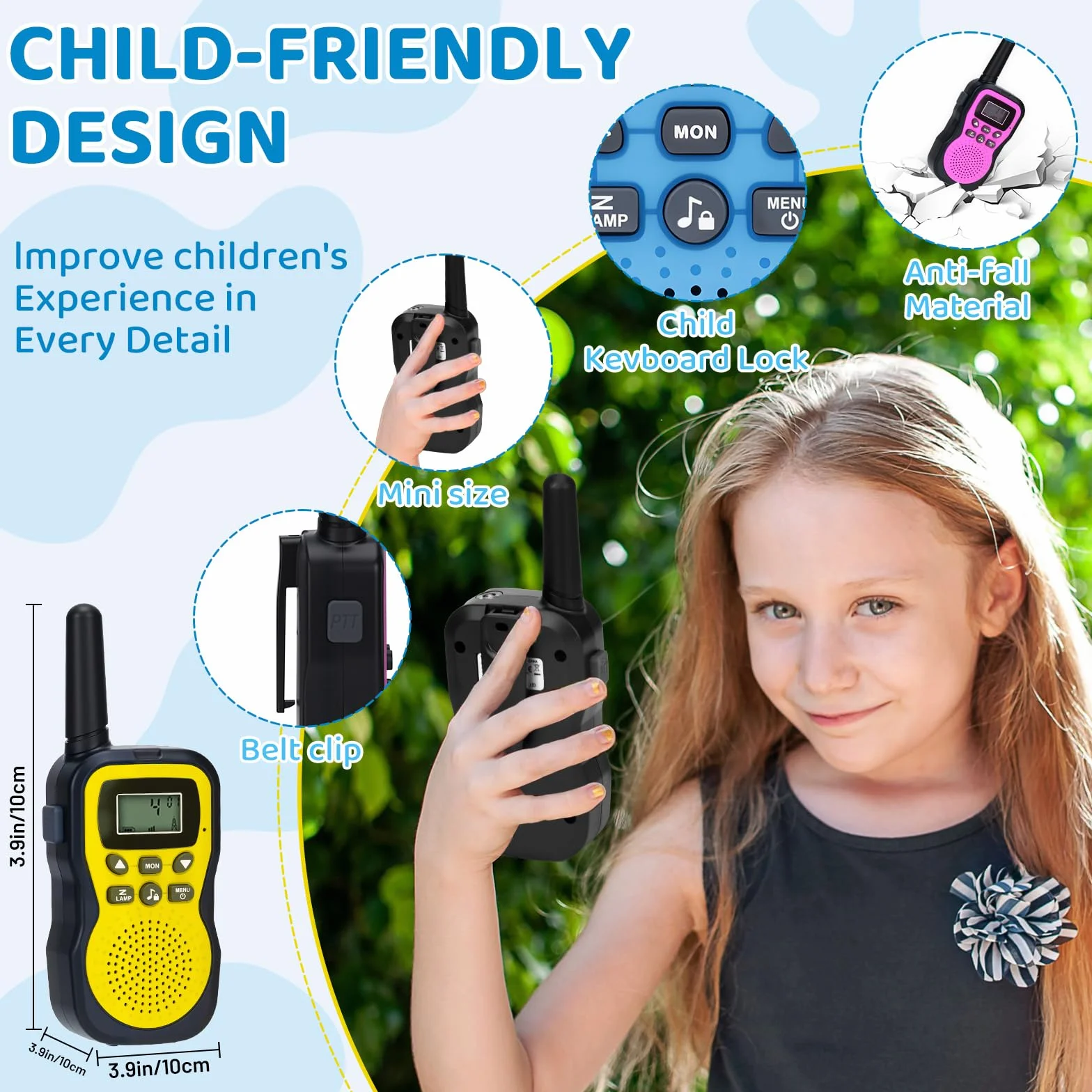 Walkie Talkie Bambini Ricaricabili 3 Pezzi con Batteria per 3-12 Anni Campeggio