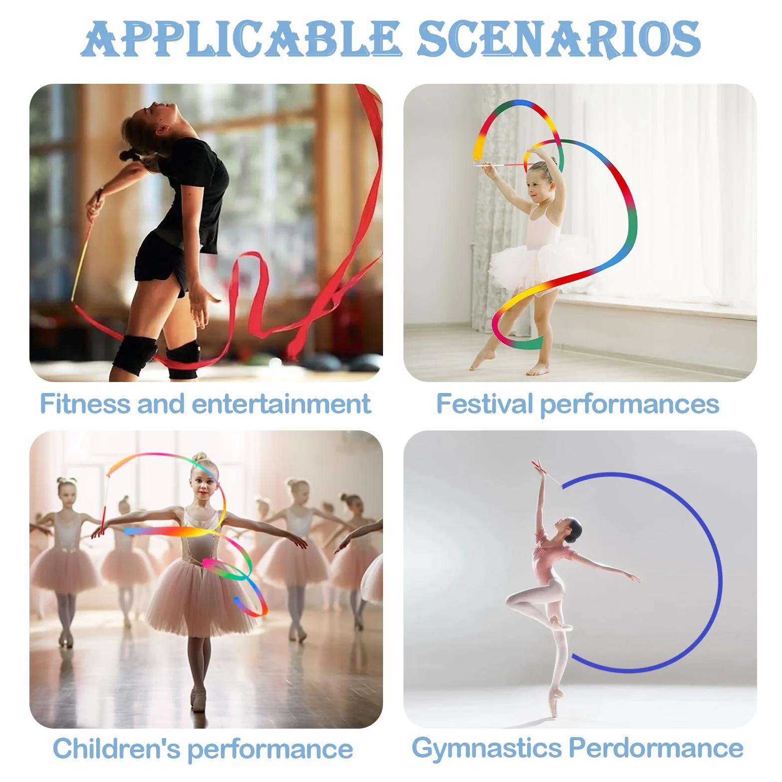 Nastri Colorati da Ginnastica con Asta Rotante per talenti Show, Bacchetta da Ballo per Bambini, Fascia Arcobaleno Ideale per Ragazze per Feste di Compleanno per (Multicolor-1)