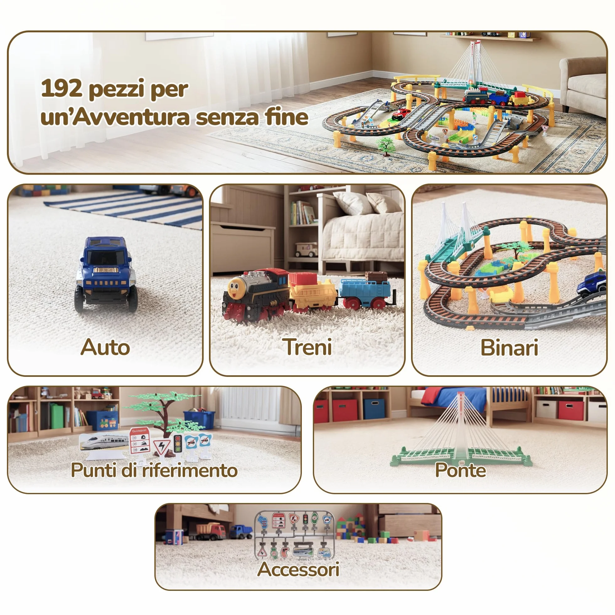 Kinderplay Trenino Elettrico per Bambini 2 in 1 con Pista da Corsa – Set 192 Pezzi con Luci e Suoni – Gioco Creativo 3+ – Binari 89x69 cm, Lunghezza Totale 700 cm, KP0635