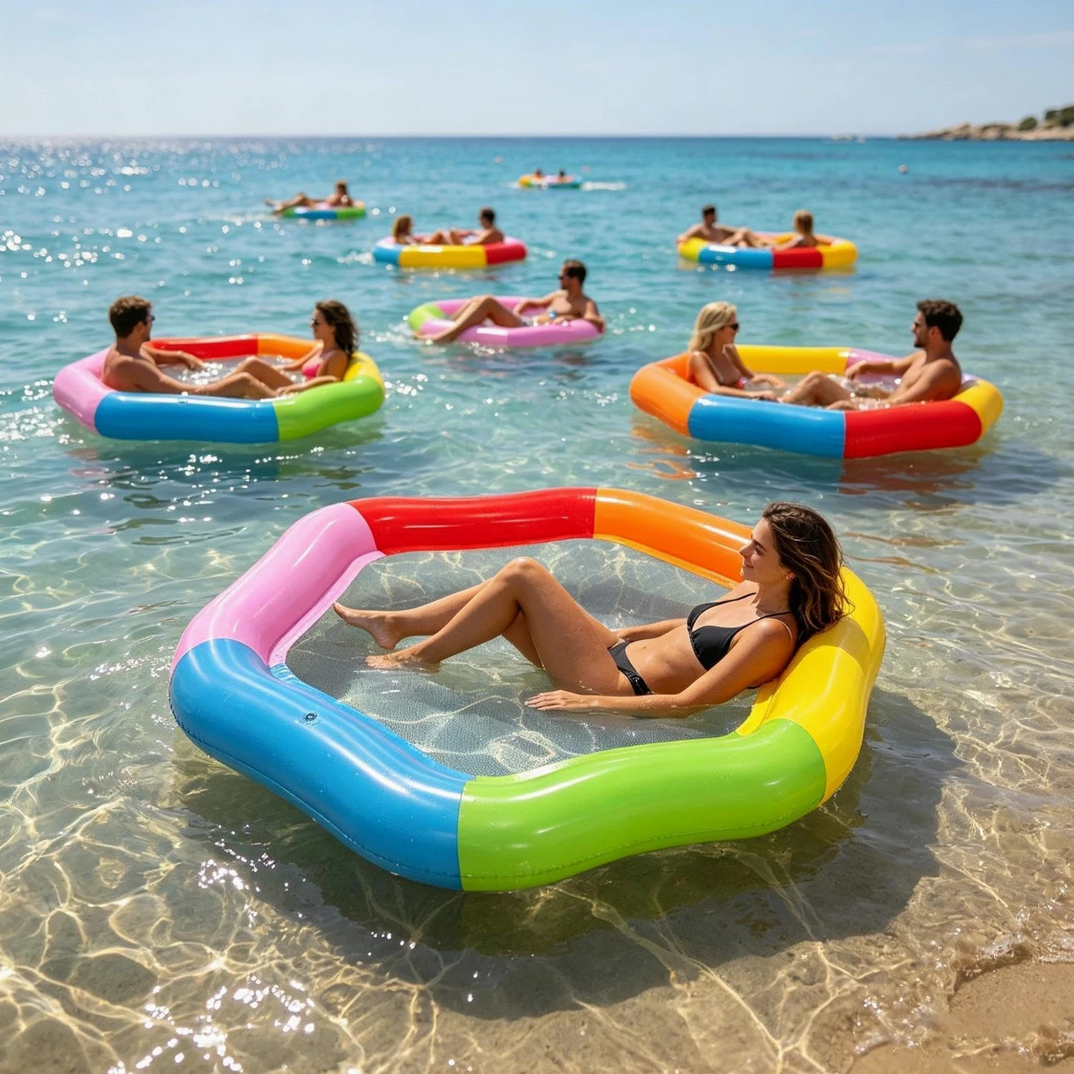 Materassino Gonfiabile Da Piscina Per Adulti Tappeto Gonfiabile Colorato | Da Piscina Con Rete Per Lago Mare Spiaggia Fiume Campeggio Interno Esterno All'Aperto Donne Uomini
