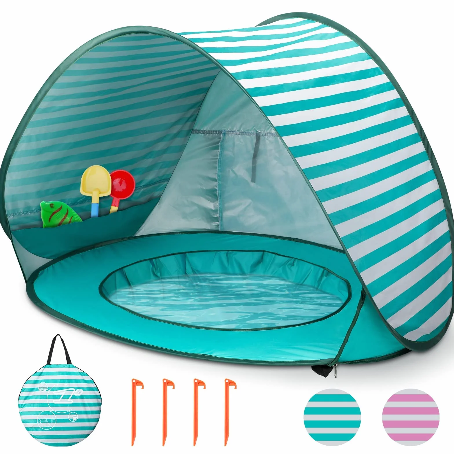 Tenda da Spiaggia per Bambini Pop Up, Tenda da Spiaggia per Bambini con Mini Piscina, Tenda da Spiaggia Portatile Pop Up con Protezione UV, Tenda da Sole per Piccoli Bambini, per Picnic, Giardino
