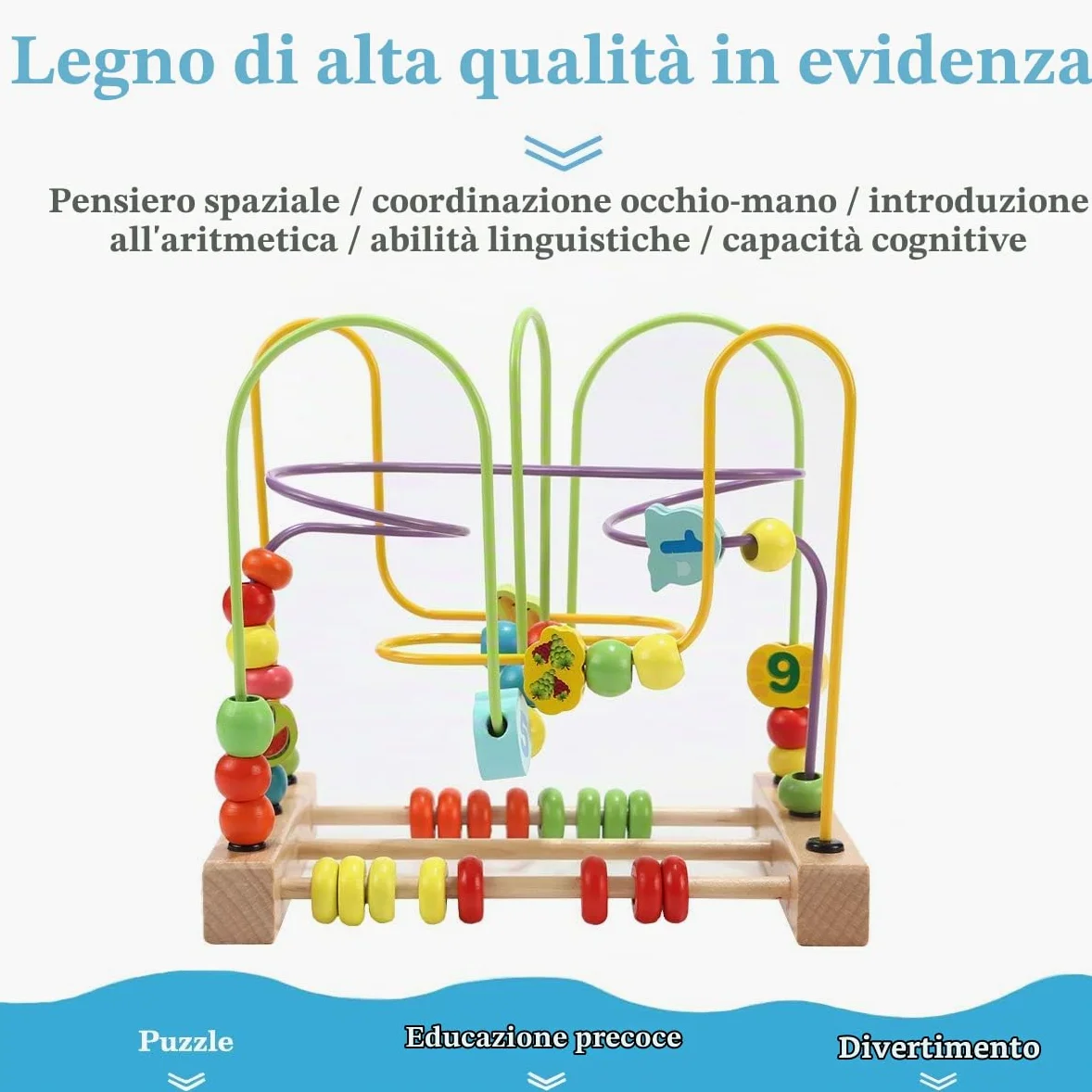 Jacootoys Frutta Legno Labirinti di Perline Abaco Montagne Russe Rotolamento Cerchio Giocattoli educativi Bambini Ragazzi Ragazze