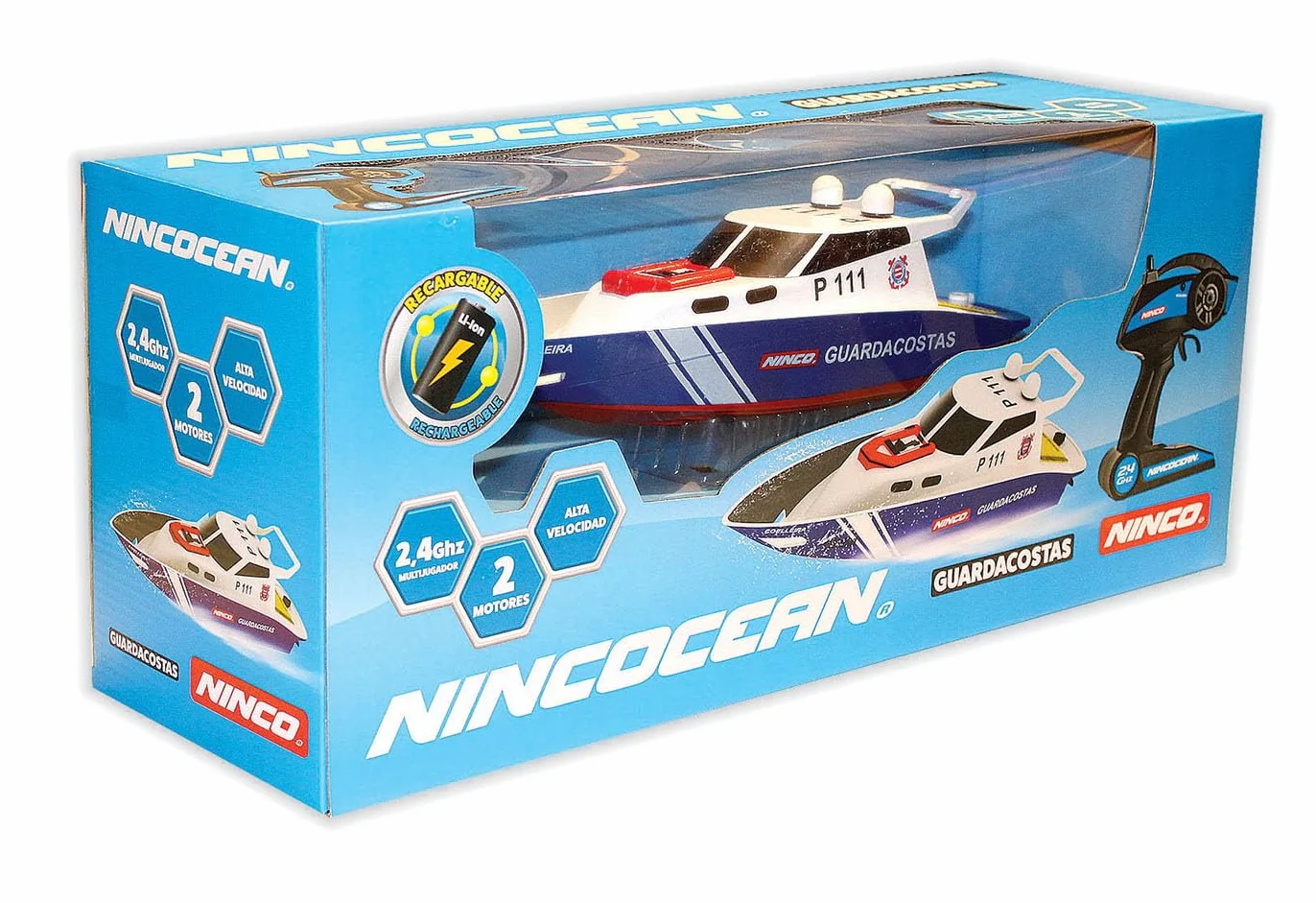 Ninco - NincOcean Polizia | Barca telecomandata con ampio angolo di rotazione e 2 motori | Dimensioni: 24 x 9 x 8 cm | Solca le acque con questa bestia acquatica | A partire dai 6 anni (NH99032)