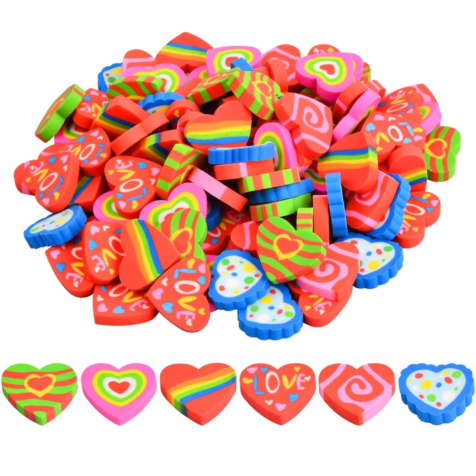 100 Pezzi Gomme da Cancellare per Bambini, a Forma di Amore, Mini Divertenti e Colorate, per Premi Compiti, in Classe, Regali