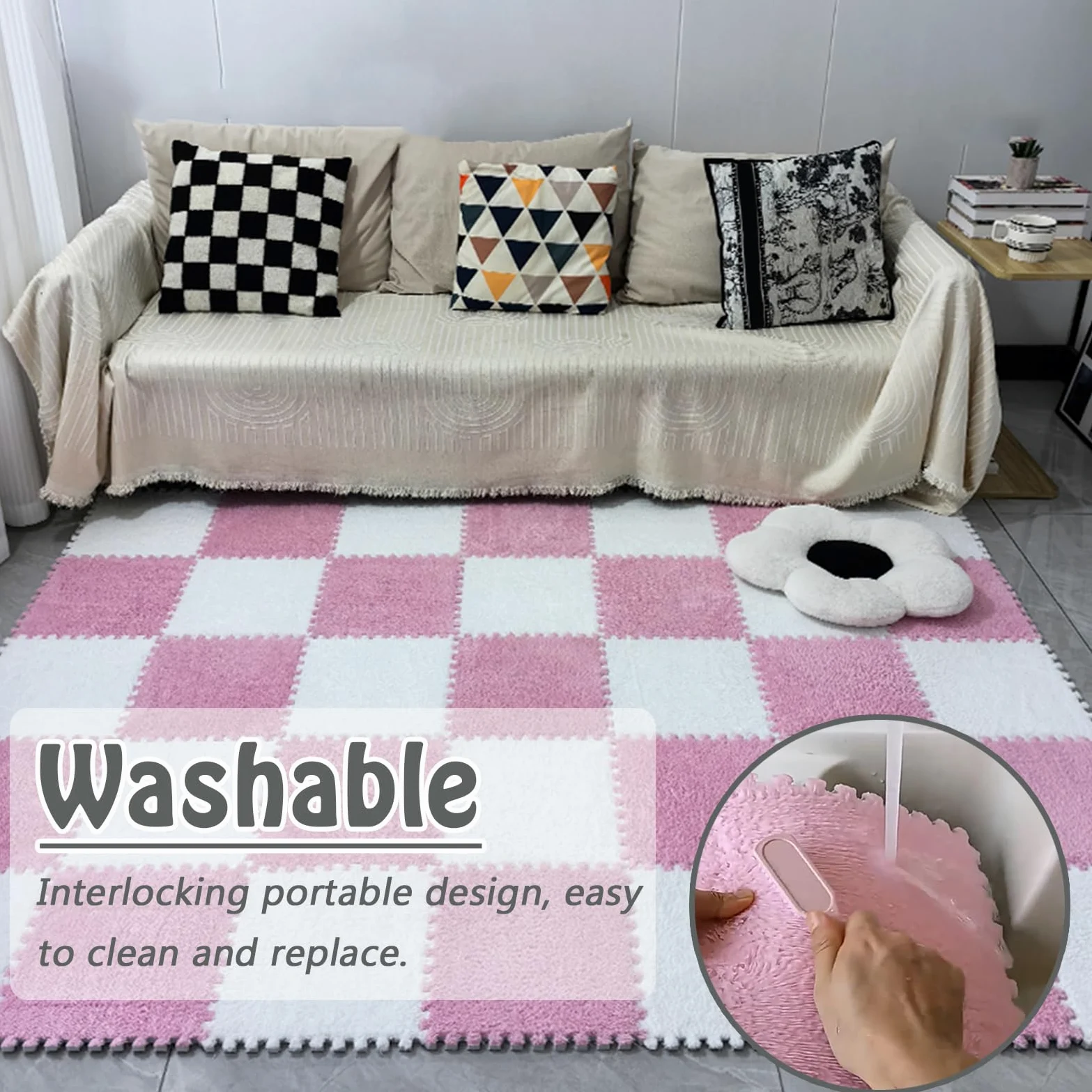 tappetini in schiuma, Confezione da 30 tappetini in schiuma ad incastro multicolore 12 x pollici(Pink+white)