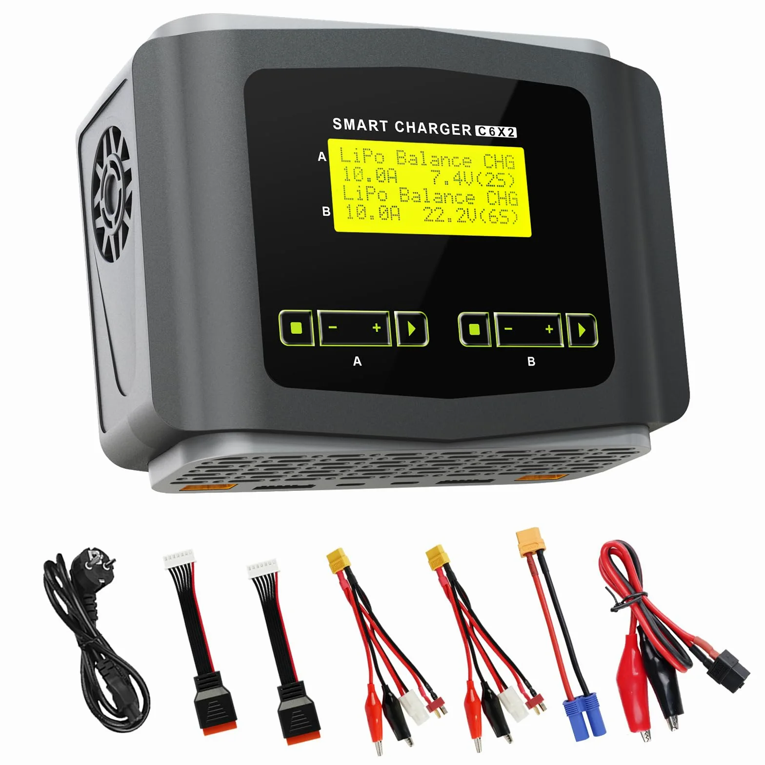 Haisito Caricabatterie al litio RC AC 150 W/DC 240 W, Duo, caricatore LiPo per LiPo/Life/LiHV/Lilon (1-6S), NiMH/NiCD(1-15S), PB, Smart Batterie, 10 A RC Balance, Caricabatterie RC