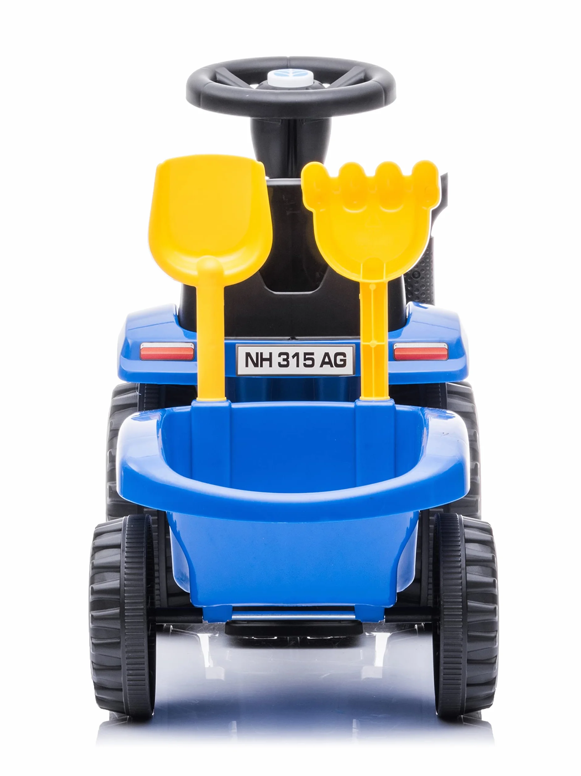 Sun Baby New Holland Macchinina Cavalcabile per Bambini 12 Mesi con Pala e Rastrello, Clacson, Suono Motore (Blu)