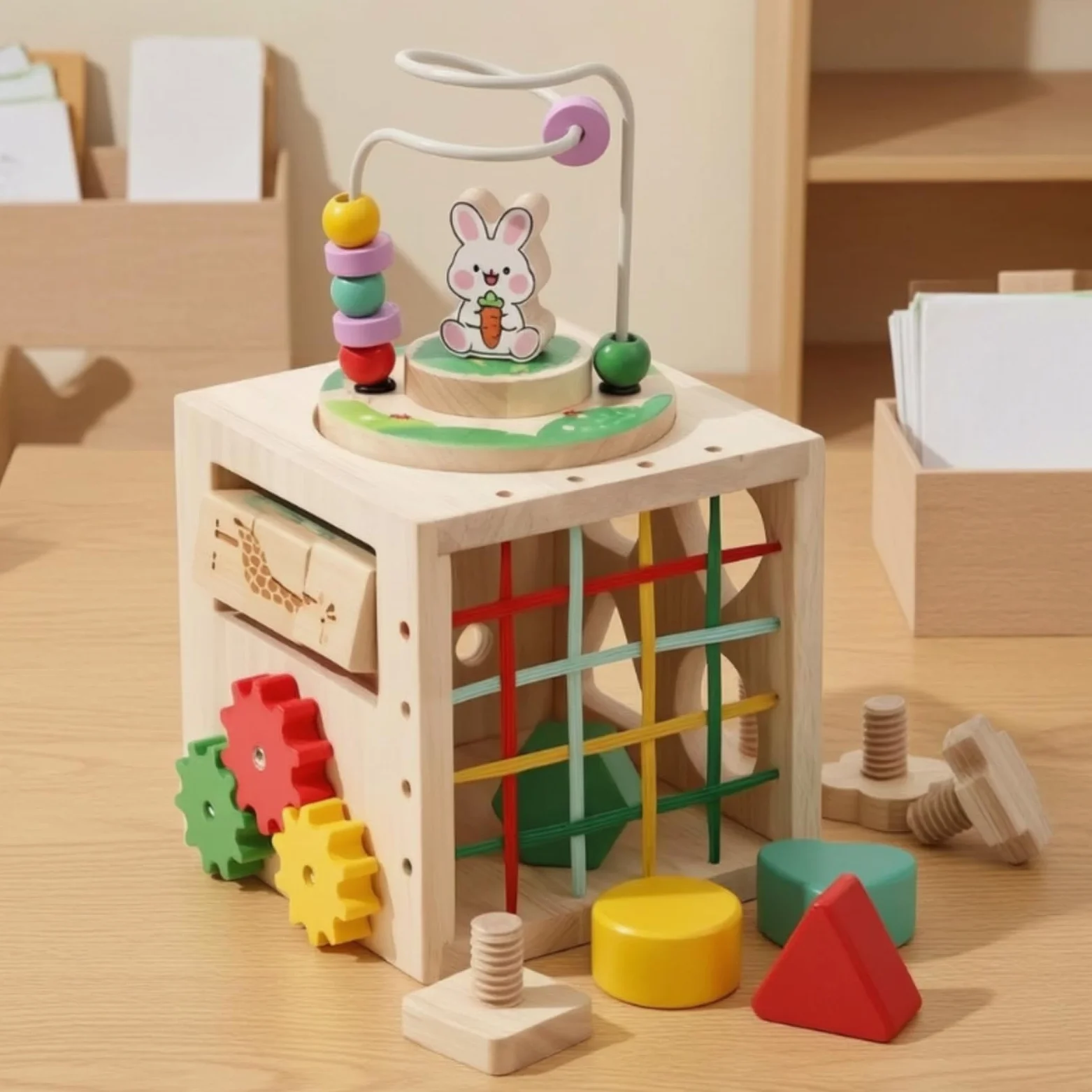 Cubo Multiattività Motricità Fine Cubo attività in Legno Educativo Tavolo attività con Ingranaggi per Neonati