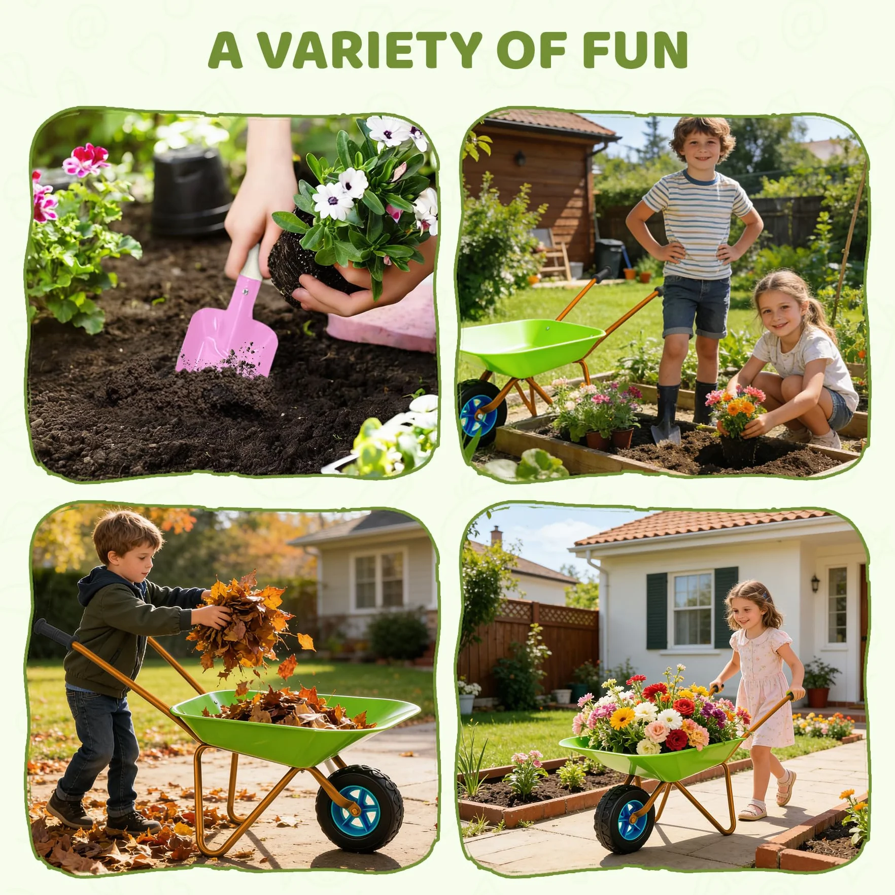 Carriola Bambini Set, Carriola da Giardino in Metallo, Attrezzi da Giardino per Bambini, Kit Giardinaggio Bambini per Giocare All'aperto