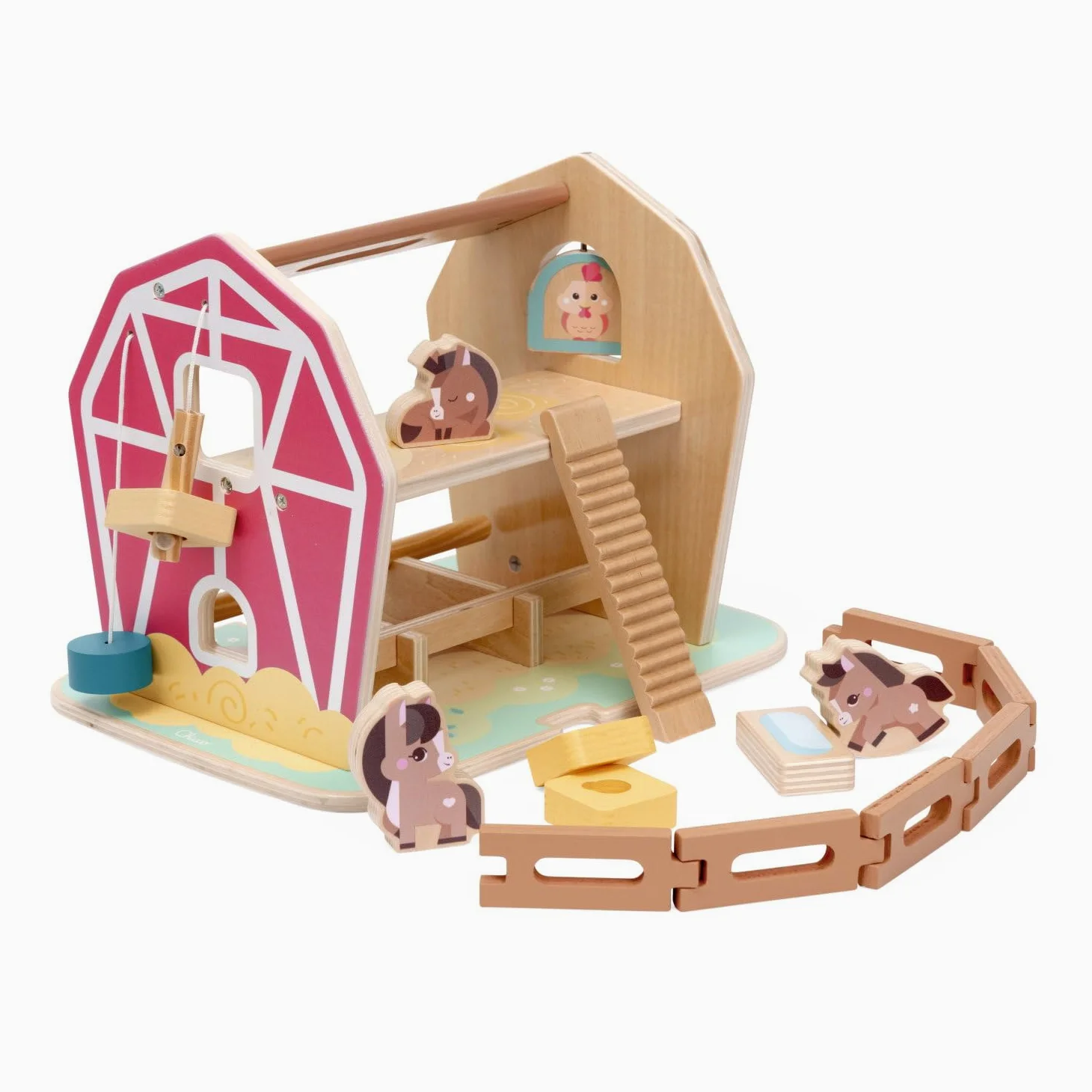 Chicco La Grande Fattoria dei Pony Playset, Gioco educativo in Legno con 3 Personaggi e Accessori | Gioco di Ruolo con Carrucola, Scala e Recinzione, Ispirato al metodo Montessori, 2 Anni +