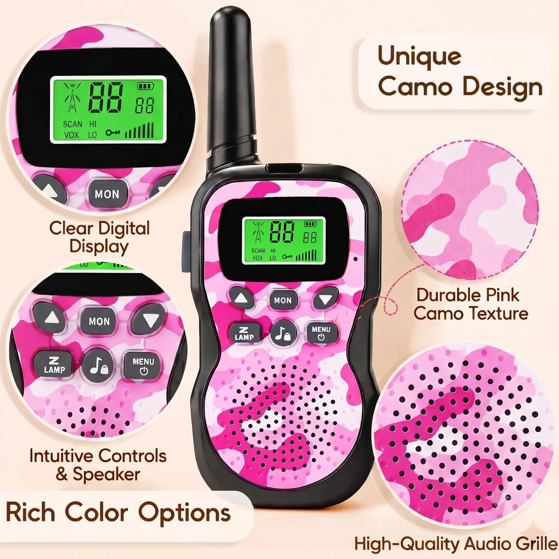 Nestling Walkie Talkies 3 Pezzi, Walkie Talkie Bambini 8 Canali Radio a 2 vie con Torcia LCD