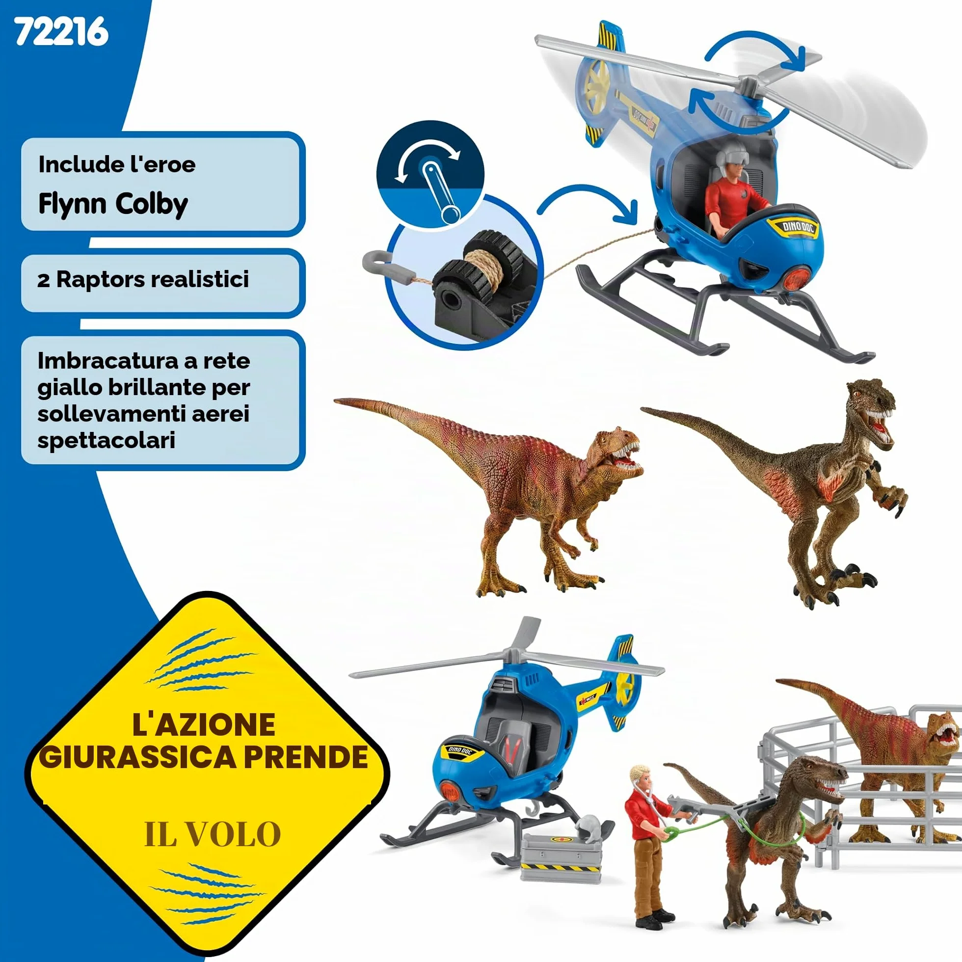 Schleich DINOSAURS | Salvataggio dei dinosauri in elicottero 72216 | Set con elicottero, Flynn, 2 dinosauri & accessori | Regalo per bambini | Giocattolo dai 5 anni | 28 pezzi | esclusiva Amazon