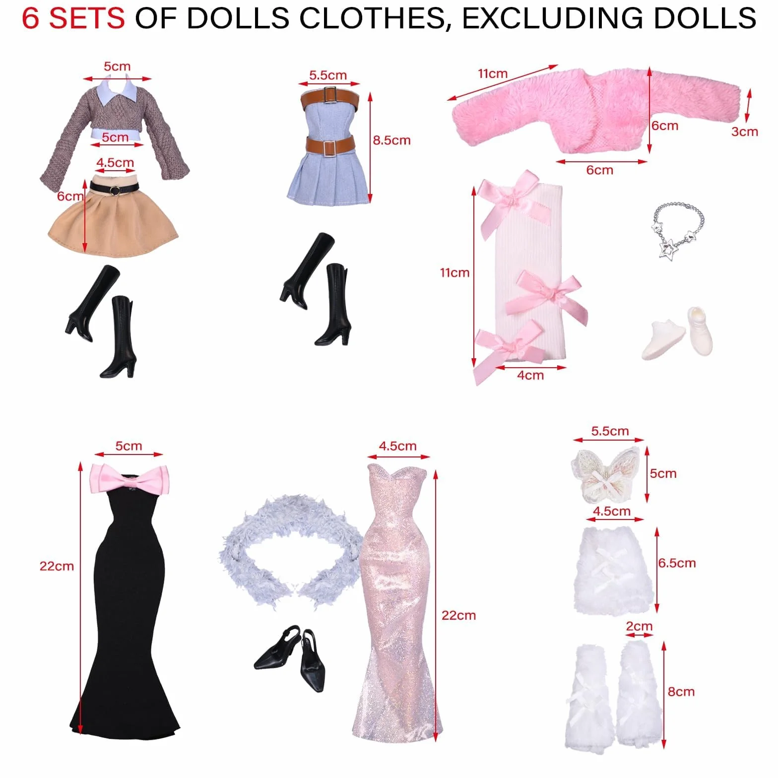 TYXHXTF Set di 21 Vestiti Compatibile con Bambole, Bambole Abbigliamento e Accessori, Compatibile con Barbie, 6 Abiti da Sera, per Bambole da 11,5 Pollici