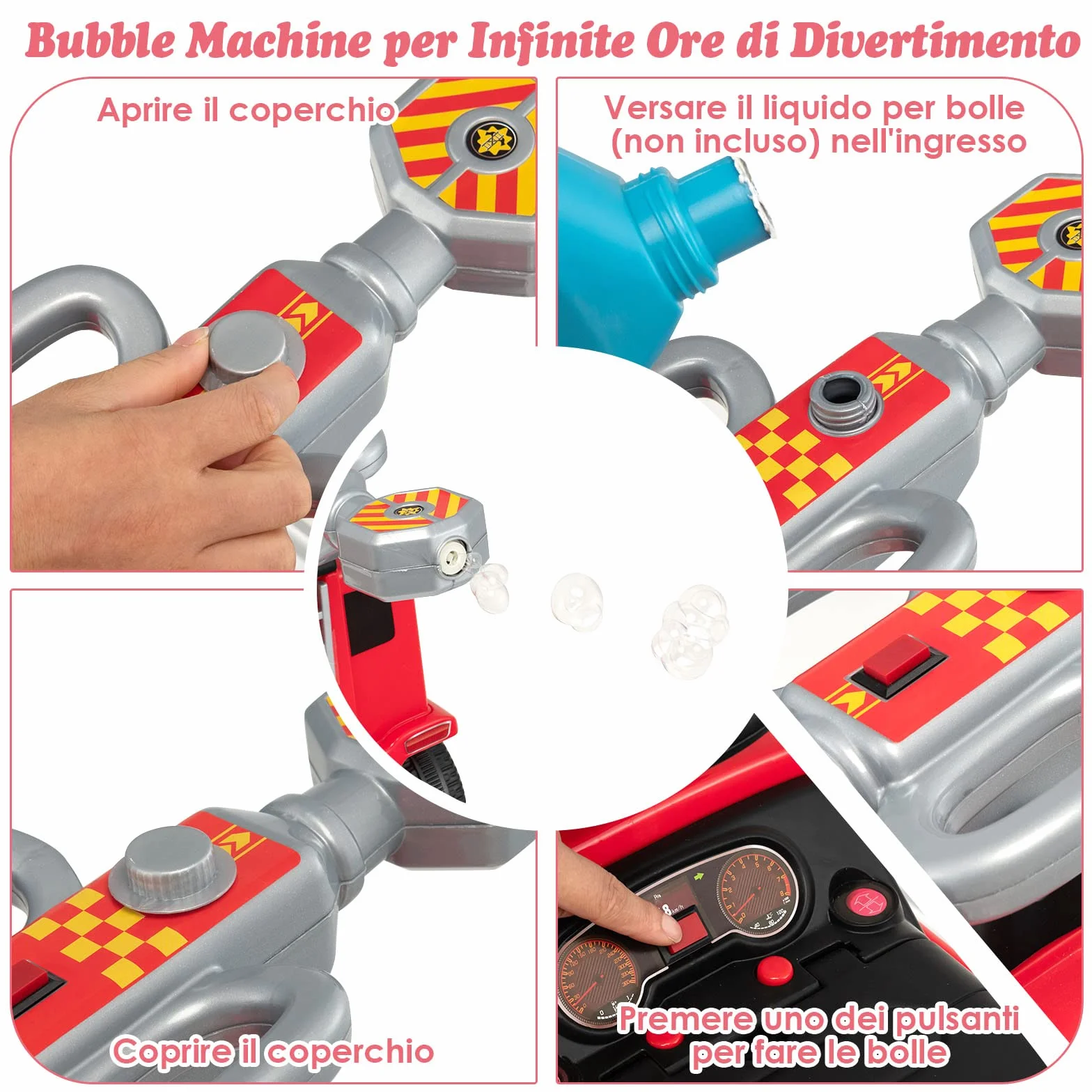 COSTWAY Camion dei Pompieri Giocattolo Cavalcabile a Spinta per Bambini con Bolla Musica Luci Allarme Rosso 18-36 Mesi