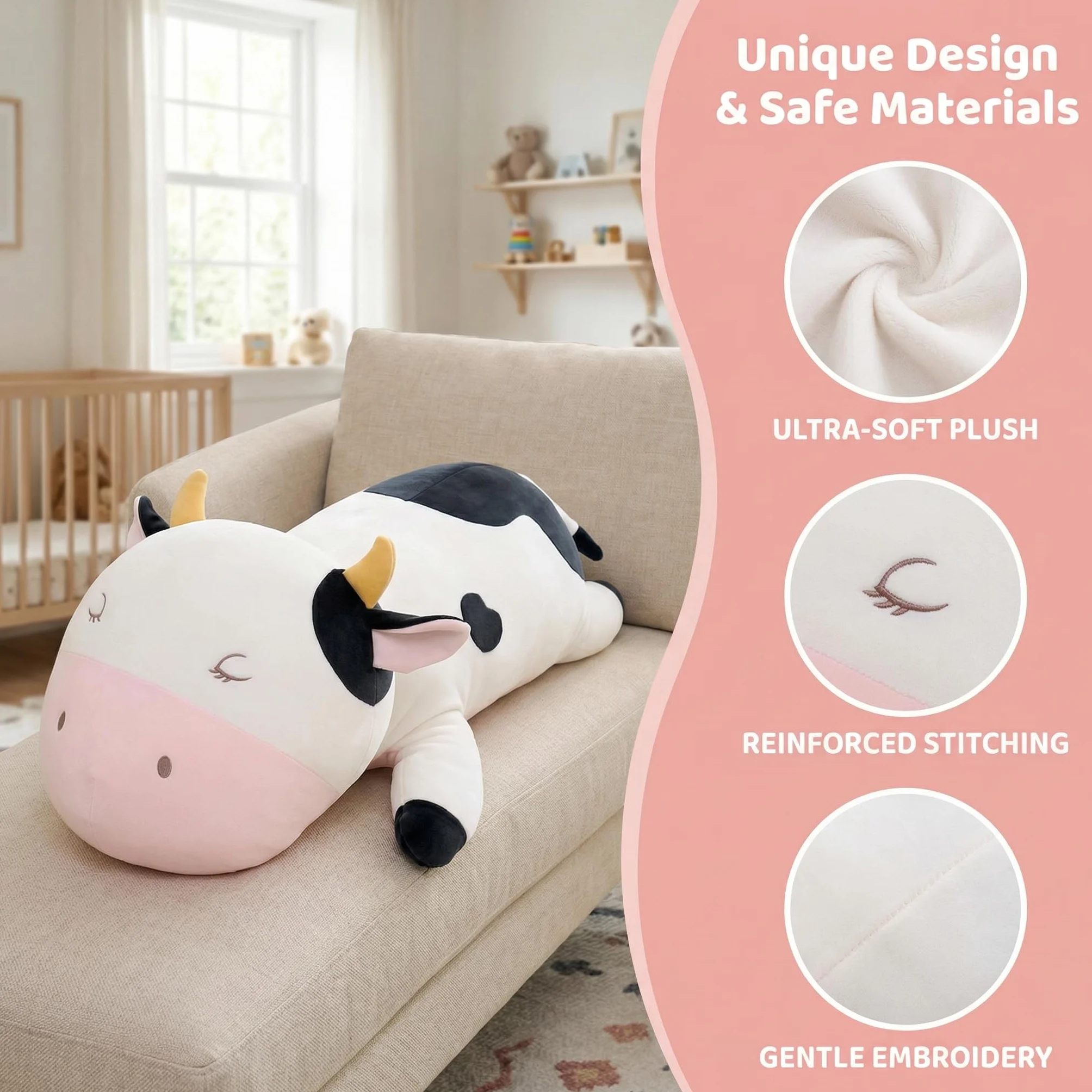 GAGAKU - Peluche di mucca da latte pesante, peluche di mucca da latte pesante per l'ansia, dolce peluche cuscino giocattolo regalo per bambini e adulti 66 cm