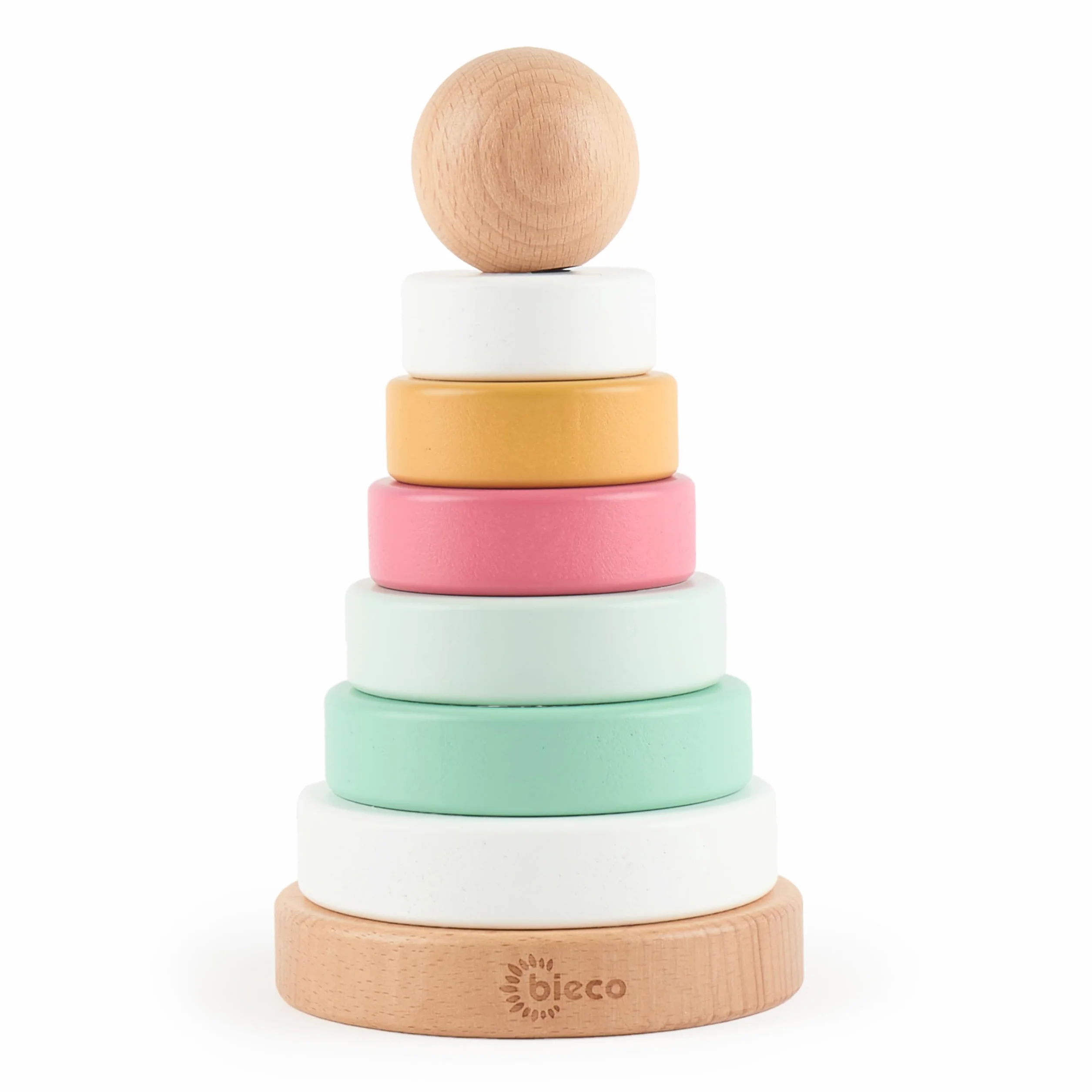 BIECO Torre impilabile Baby Berry | Legno sostenibile FSC® | 19 cm | Gioco a incastro da 1 anno di anelli impilabili in legno per bambini