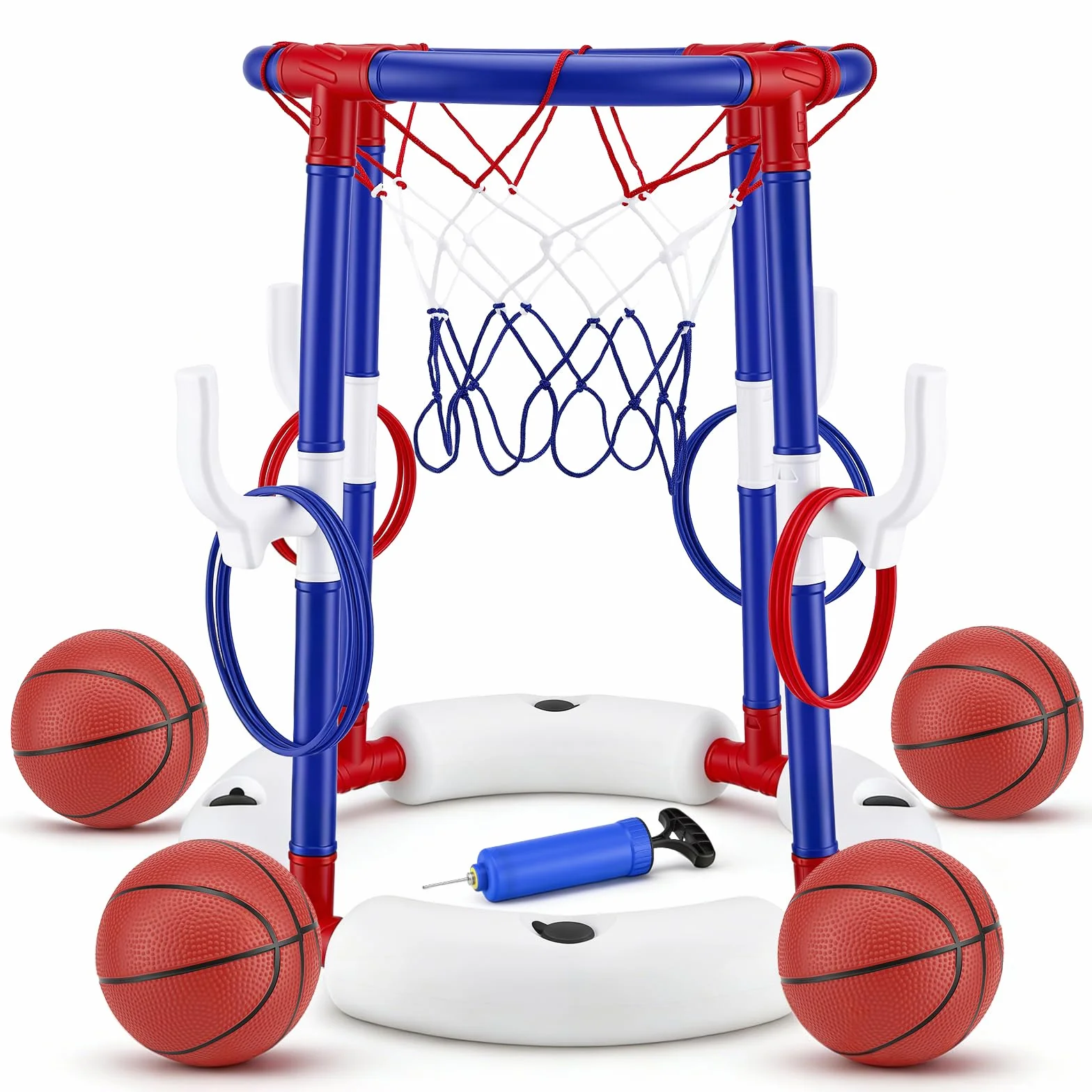 Set da basket galleggiante 2 in 1 per piscina, con 4 palloni grandi e 12 anelli, pompa inclusa. Sport acquatici gonfiabili per bambini, adulti e famiglie Divertimento in piscina, al lago o in spiaggia