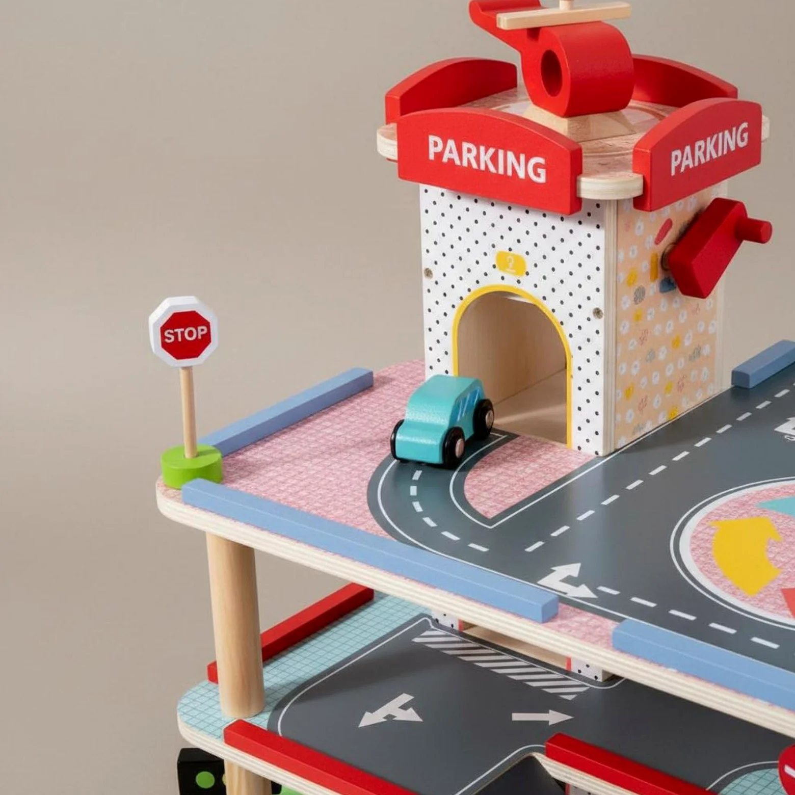 Parcheggio Giocattolo Bambini Garage Veicoli Legno Accessori Rampa Tridimensionale Helicopter Adatto per Gioco di Fantasia Sviluppo delle Abilità Manuali Regalo Arredamento Casa