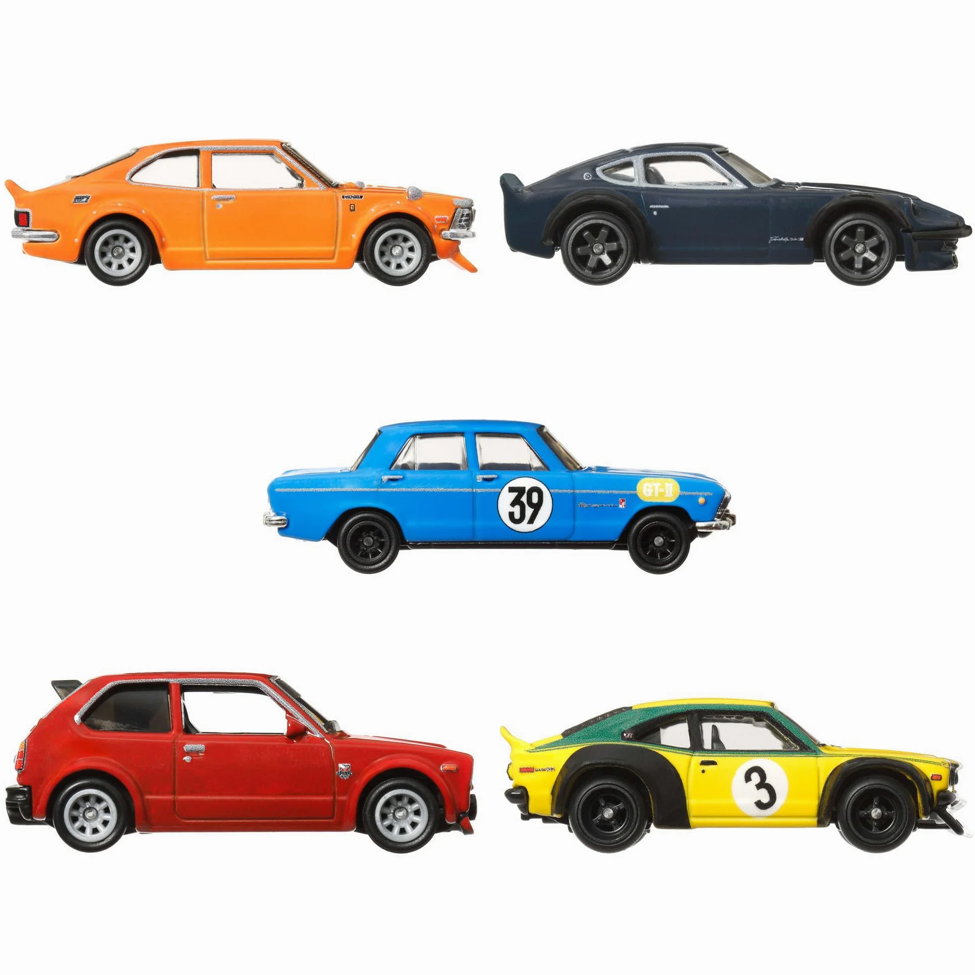 Hot Wheels Premium Car Culture, Storia del Giappone, set da 5 macchinine die-cast impilabili da collezione con telaio Metal e pneumatici RealRiders, giocattolo per bambini, 3+ anni, HRW84
