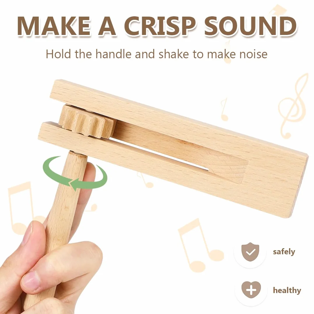 2 Pezzi Strumenti Musicali Bambini, Cricchetto in Legno Raganella Legno, Giocattolo Tradizionale Matraca Raganella, Tamburo Strumento Musicale, per Le Prime Feste di Giochi di Insegnamento