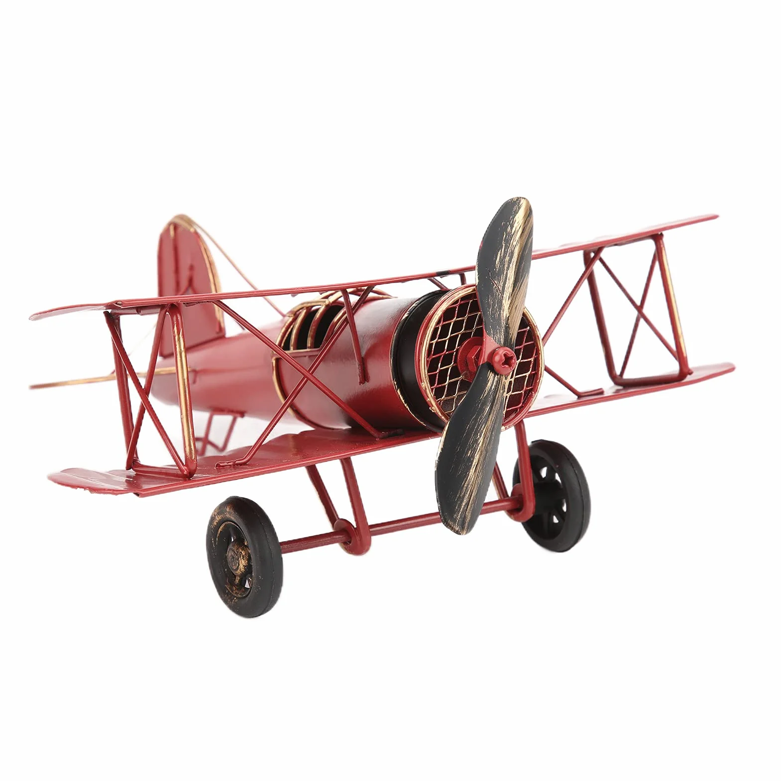 Modello Aeroplano retrò Biplane Vintage Artigianale Delicato Tricolore Decorazione Ornamento Rosso