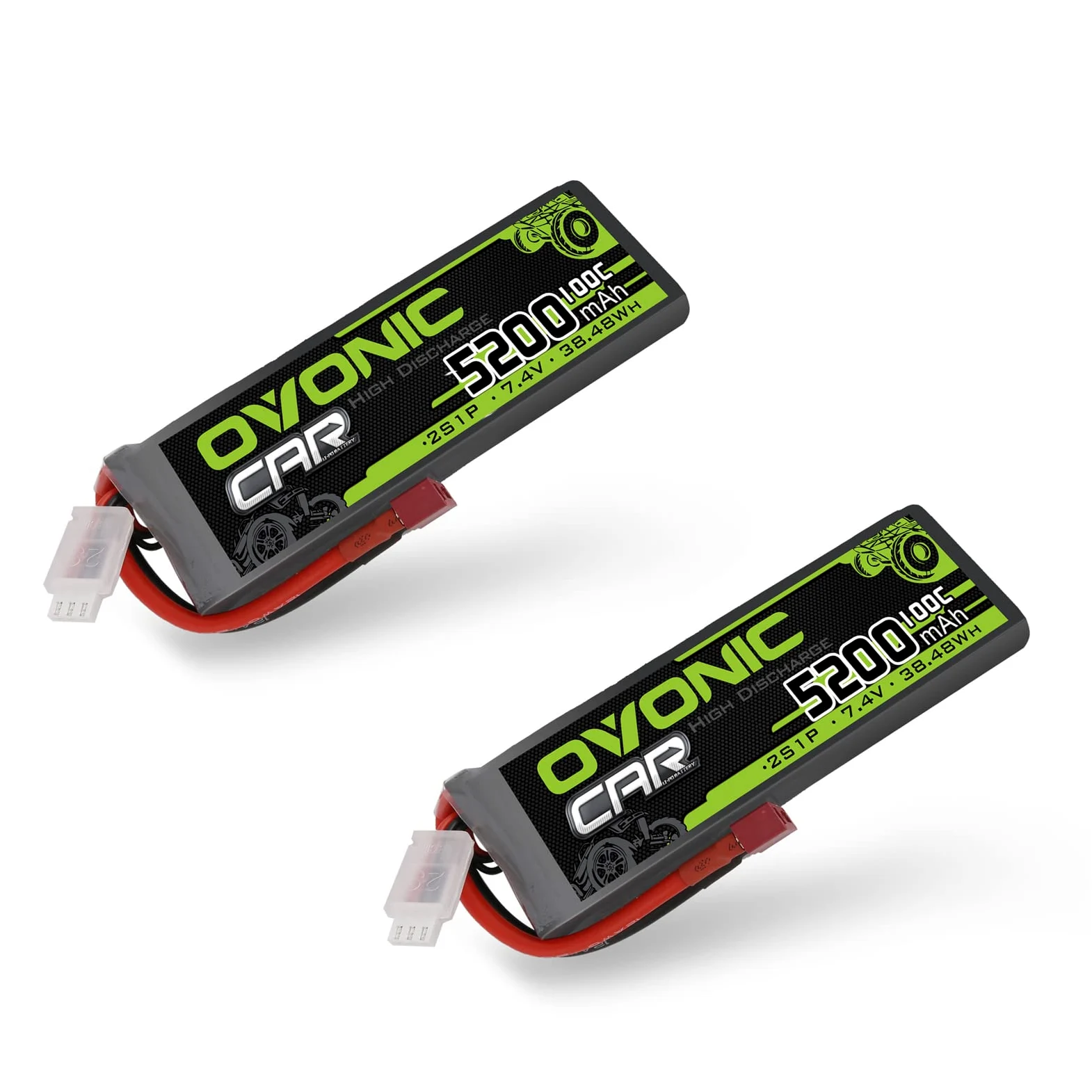OVONIC 2s Batterie Lipo 5200mAh 100C 7.4V Custodia Morbida con Connettore per RC Elicottero RC Auto Camion Barca Hobby (2 pezzi)