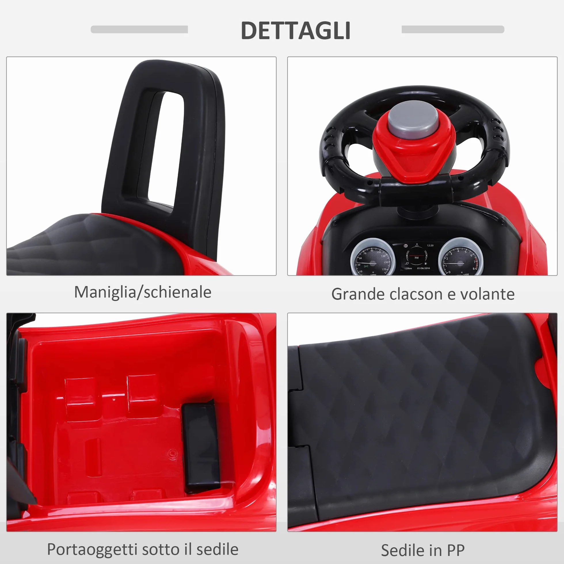 HOMCOM Macchina Cavalcabile Giocattolo per Bambini 12-36 Mesi, Rossa