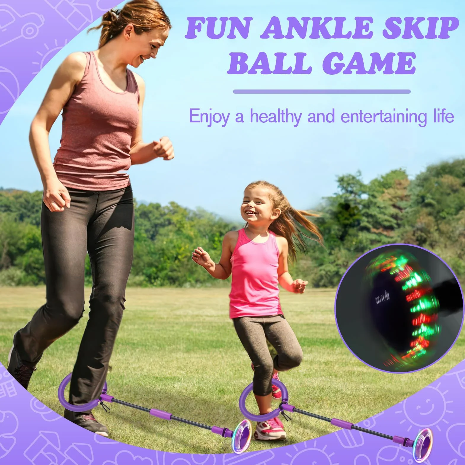 Anello di Salto Della Palla per Caviglia,Palla da Salto Pieghevole Ankle Skip Ball Lampeggiante Palla per Saltare Regalo Giochi per Bambini 6, 8, 9, 10, 11, 12 AnniCaviglia