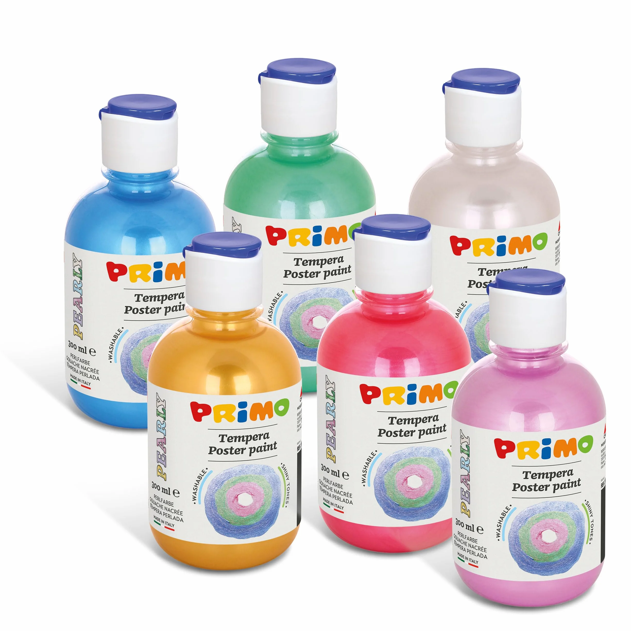 PRIMO - Tempere Lavabili per Bambini +3 Anni e Adulti, Colori per Bambini da 300 ml con Dosatore, Colori a Tempera per Dipingere Carta, Stoffa e Vetro, Pittura, Cartoleria, Lavoretti Creativi e Hobby