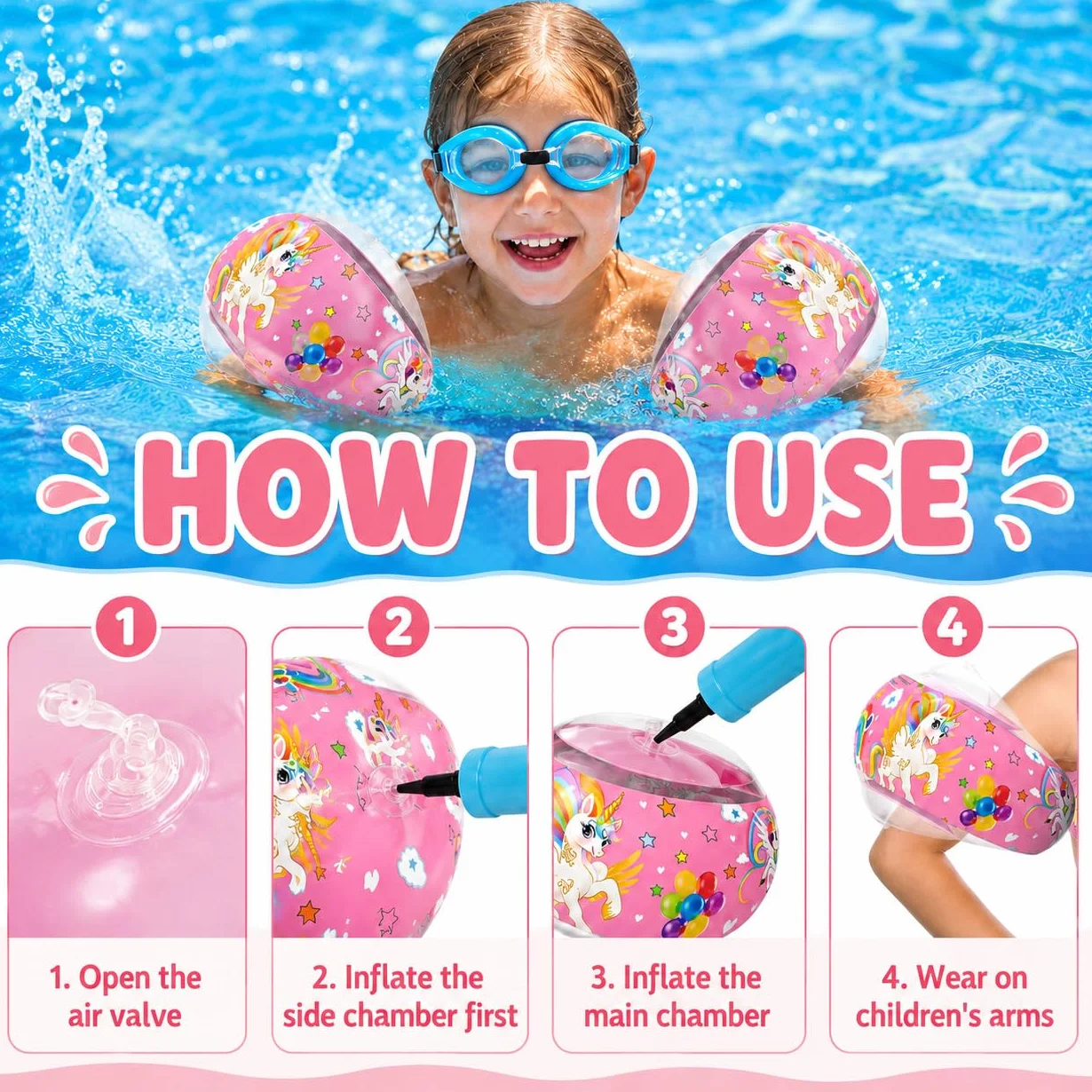 Braccioli Bambini Gonfiabili, 1-6 Anni, con 3 Airbag Indipendenti, per Nuoto Sicuro e Confortevole, Adatti a Bambini da 11 a 30 kg, Perfetti per Piscina e Attività Estive