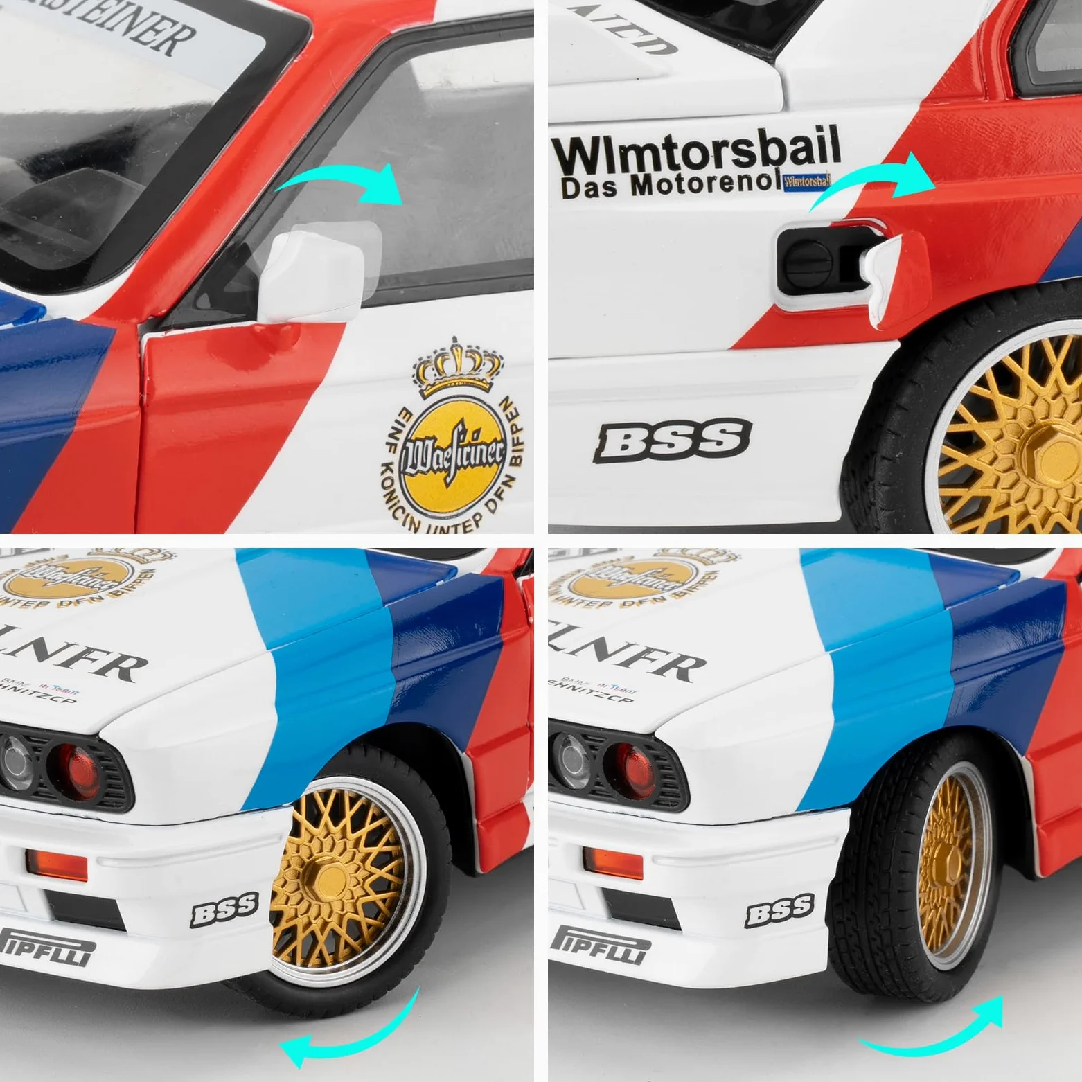 imtfzct Modellino auto 1/24 M3 in versione laccata, auto giocattolo in alluminio pressofuso con funzione audio e luce e funzione pull-back, modello da collezione, regalo per bambini (bianco)