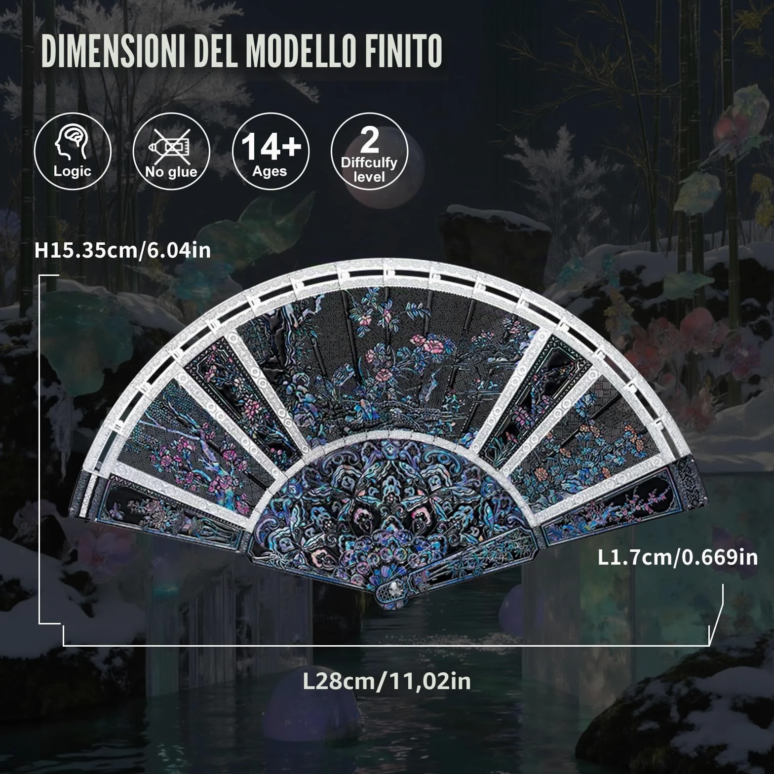 Piececool Metal Puzzle 3D Metallo Ventaglio Pieghevol, Modellini per Acciaio Inossidabile, Modellismo da Costruire Adulti Accessori Accoglienti per la Casa,Blu Navy
