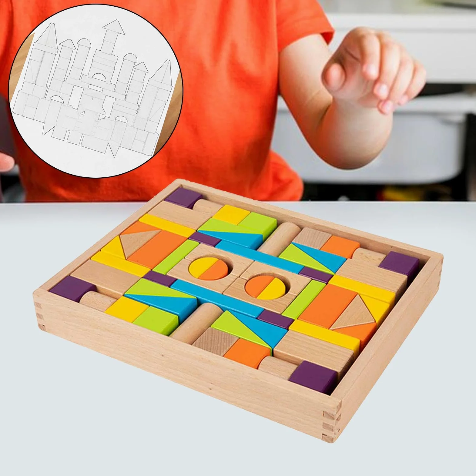 Blocchi di Costruzione Set Blocchi in Legno Blocchi Sensoriali Giocattolo Educativo Sviluppo Motricità Fina Adatto per Gioco Genitore Bambino Regalo D, Colorato