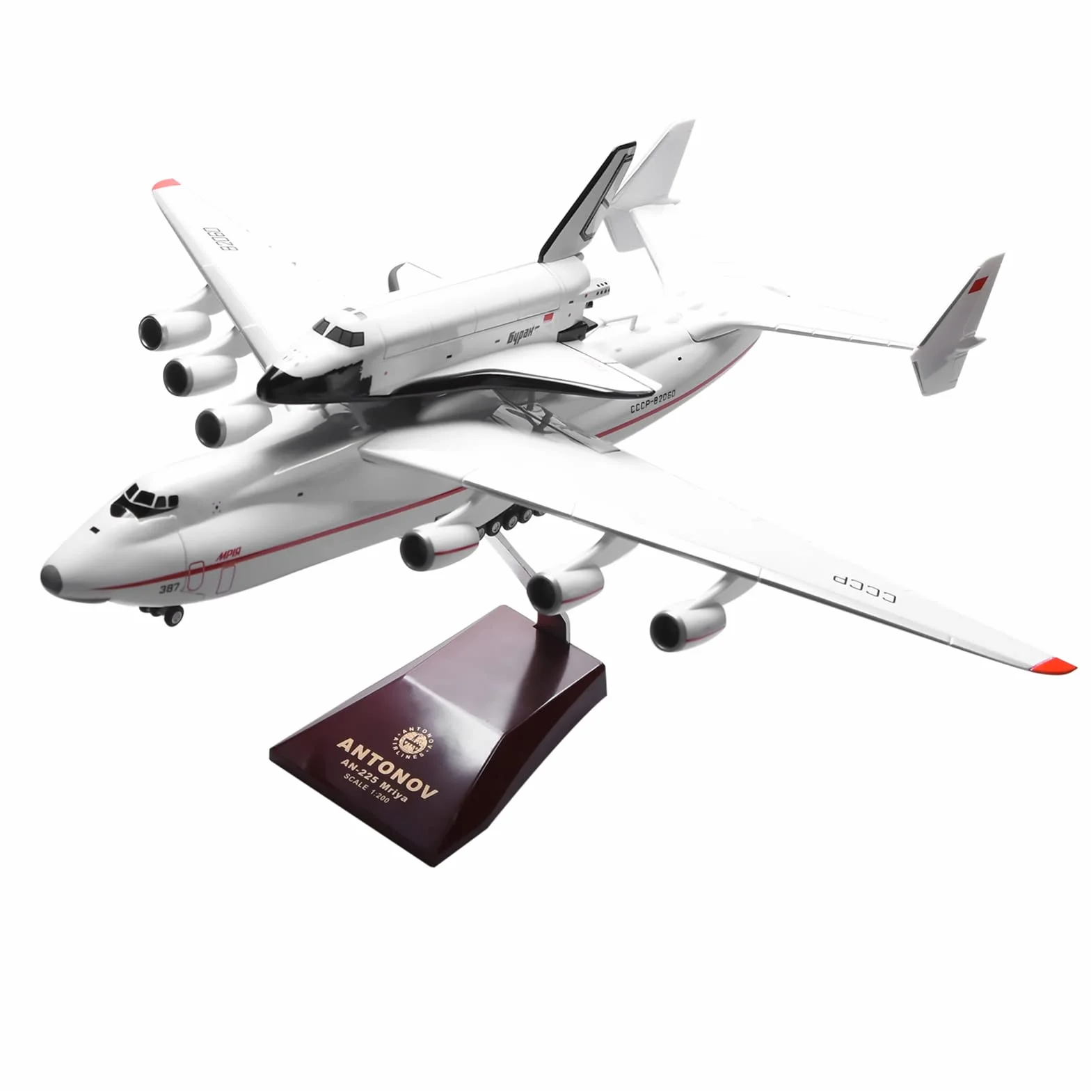 1:200 Scala An-225 ANTONOV Trasporto con Spaceshuttle BURAN Resina Aircraft Diecast Modello per la Collezione