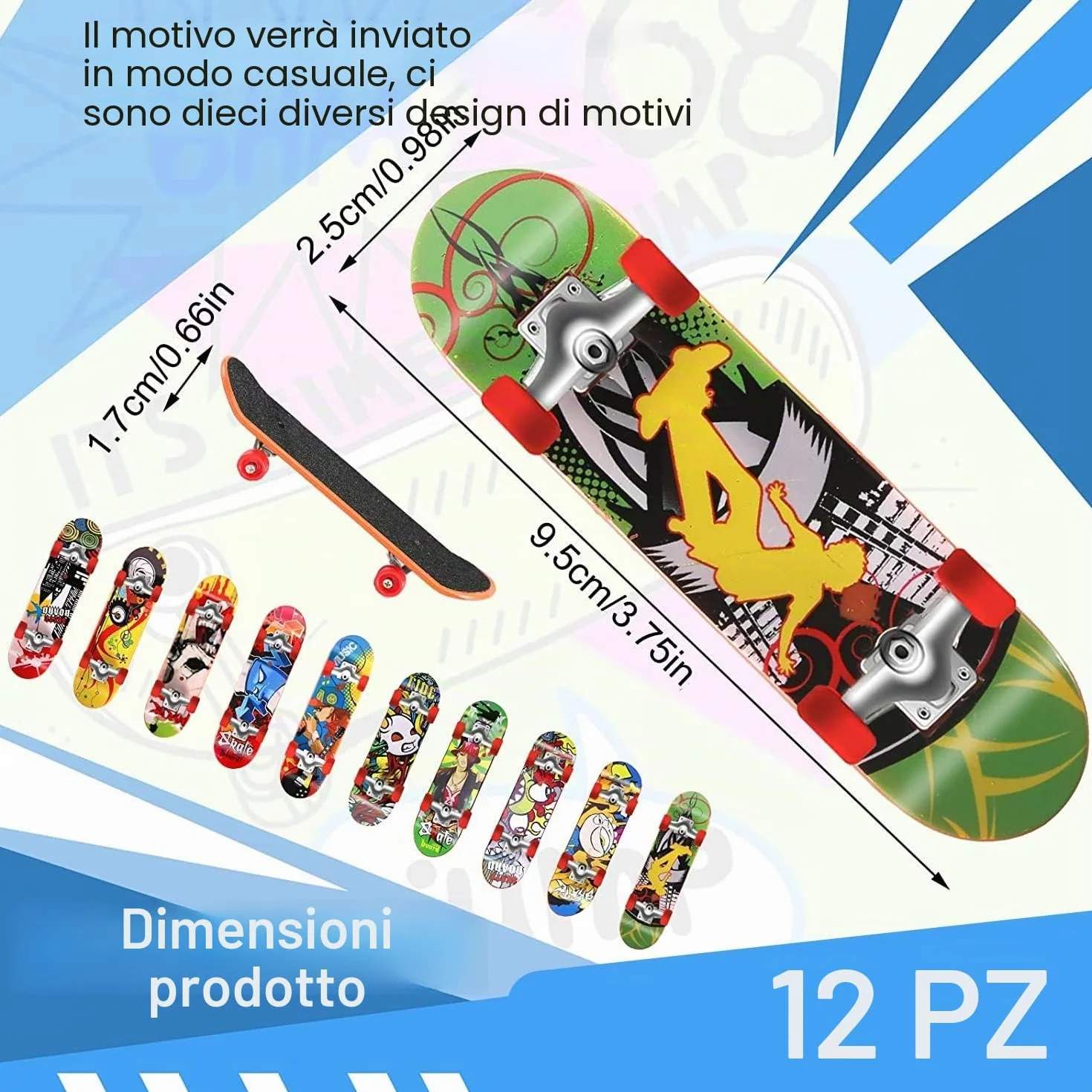 12 Pezzi Finger Mini Skateboard da Dito per Bambini, Giocattolo in Lega, per Giocare o Come Decorazione